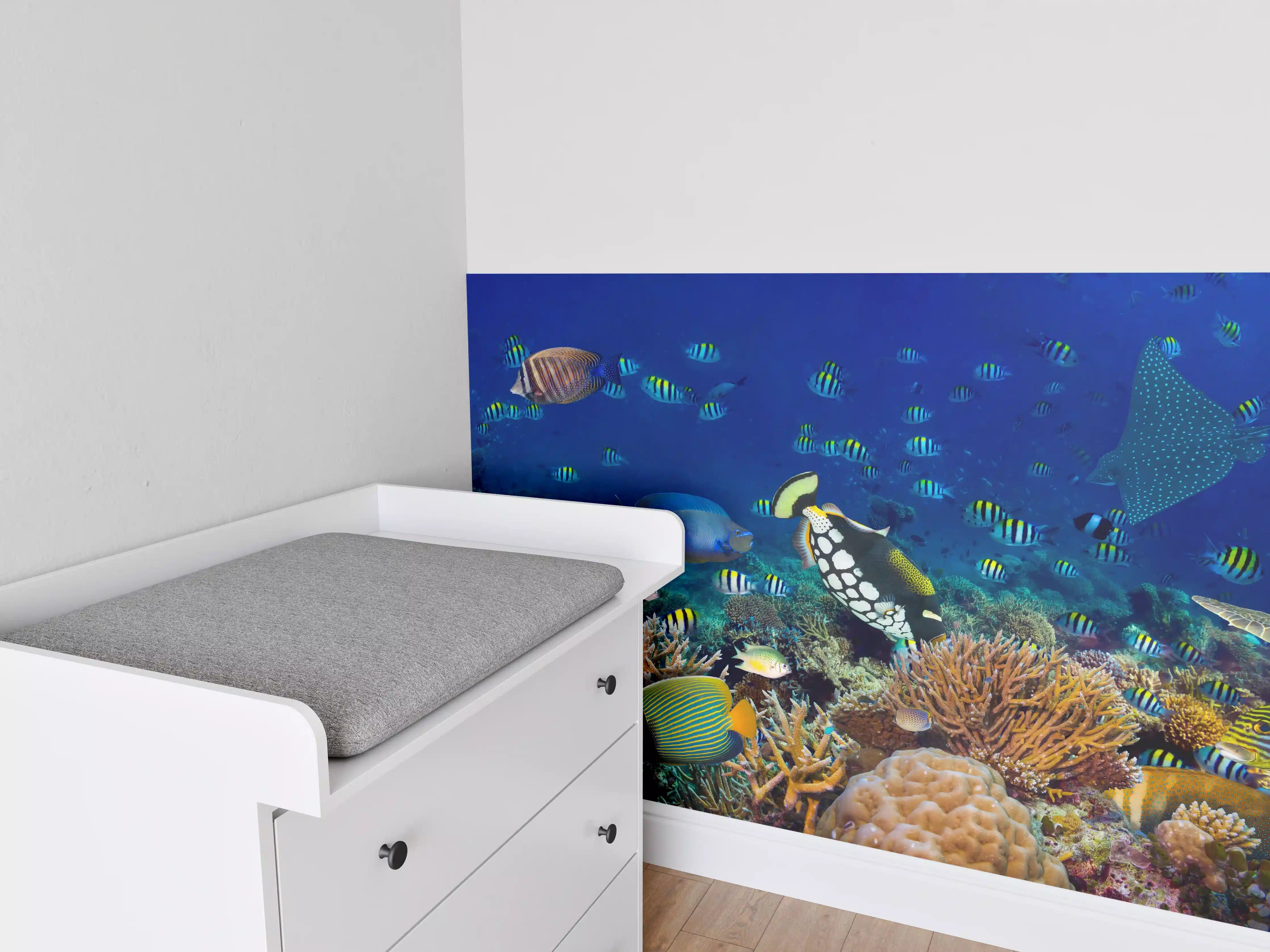 Babyzimmer Wandgestaltung - Buntes Korallenriff Blau-Türkis