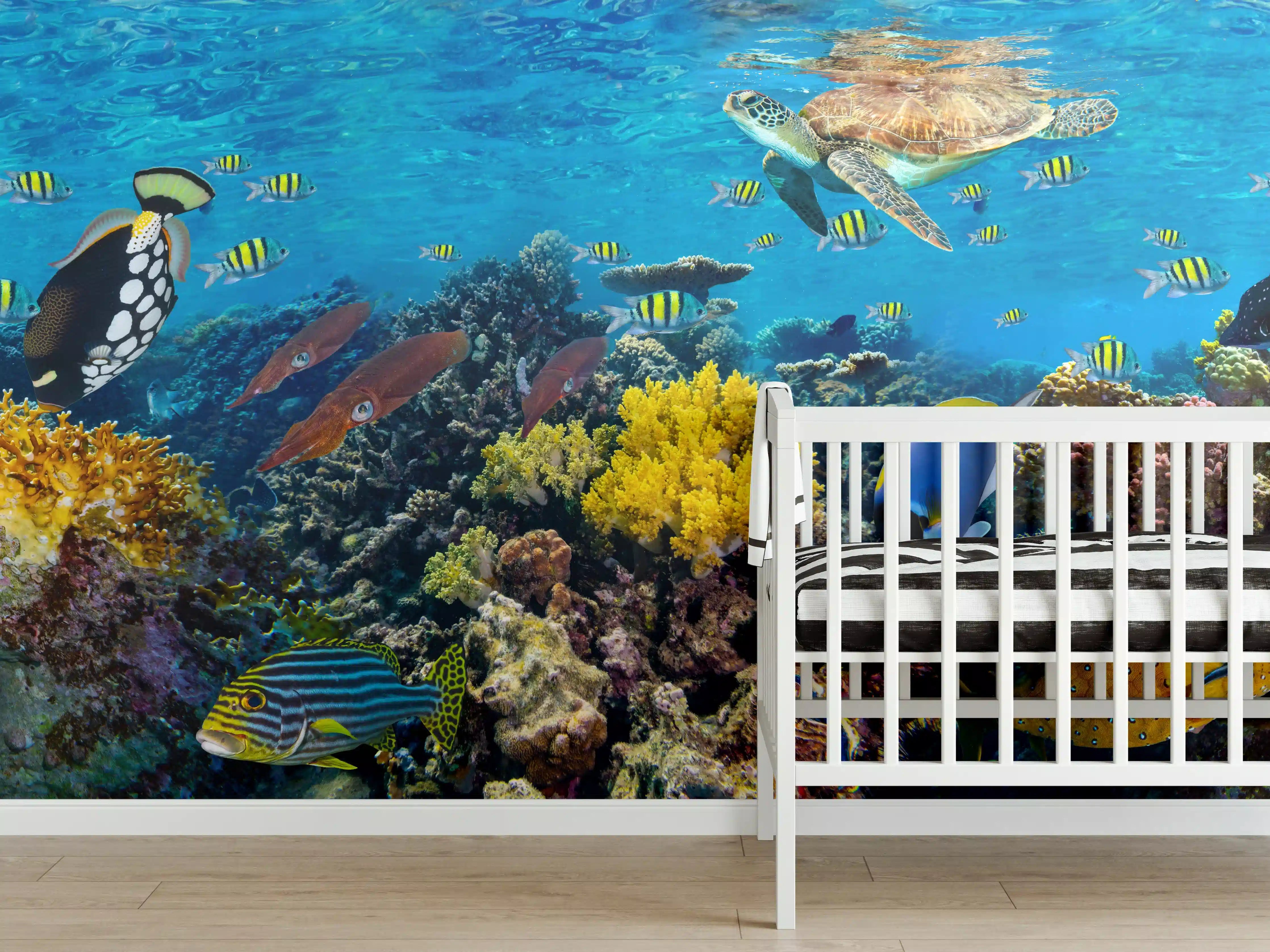 Babyzimmer Wandgestaltung - Buntes Korallenriff Panorama