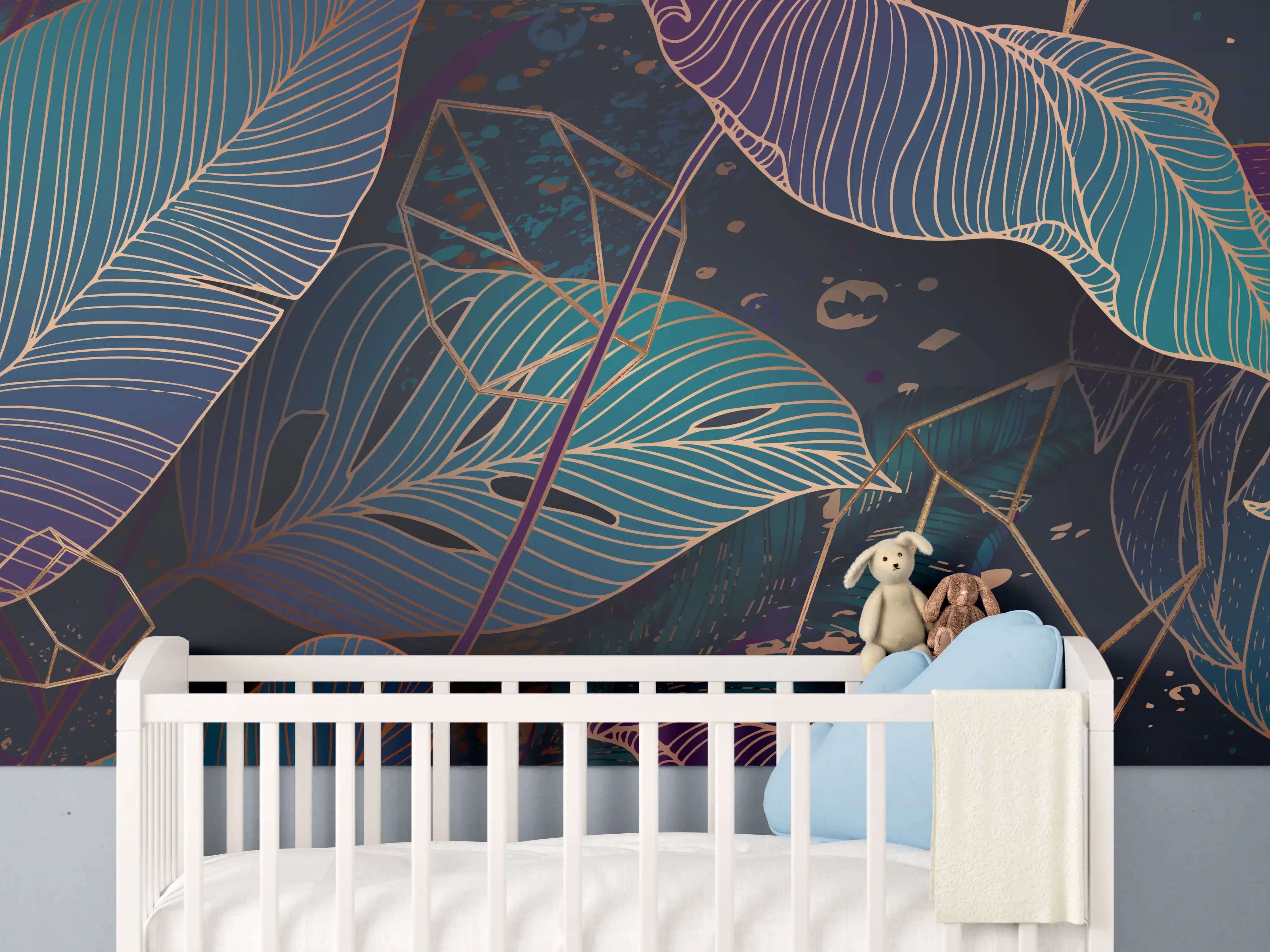 Babyzimmer Wandgestaltung - Buntes Laubmuster Nacht