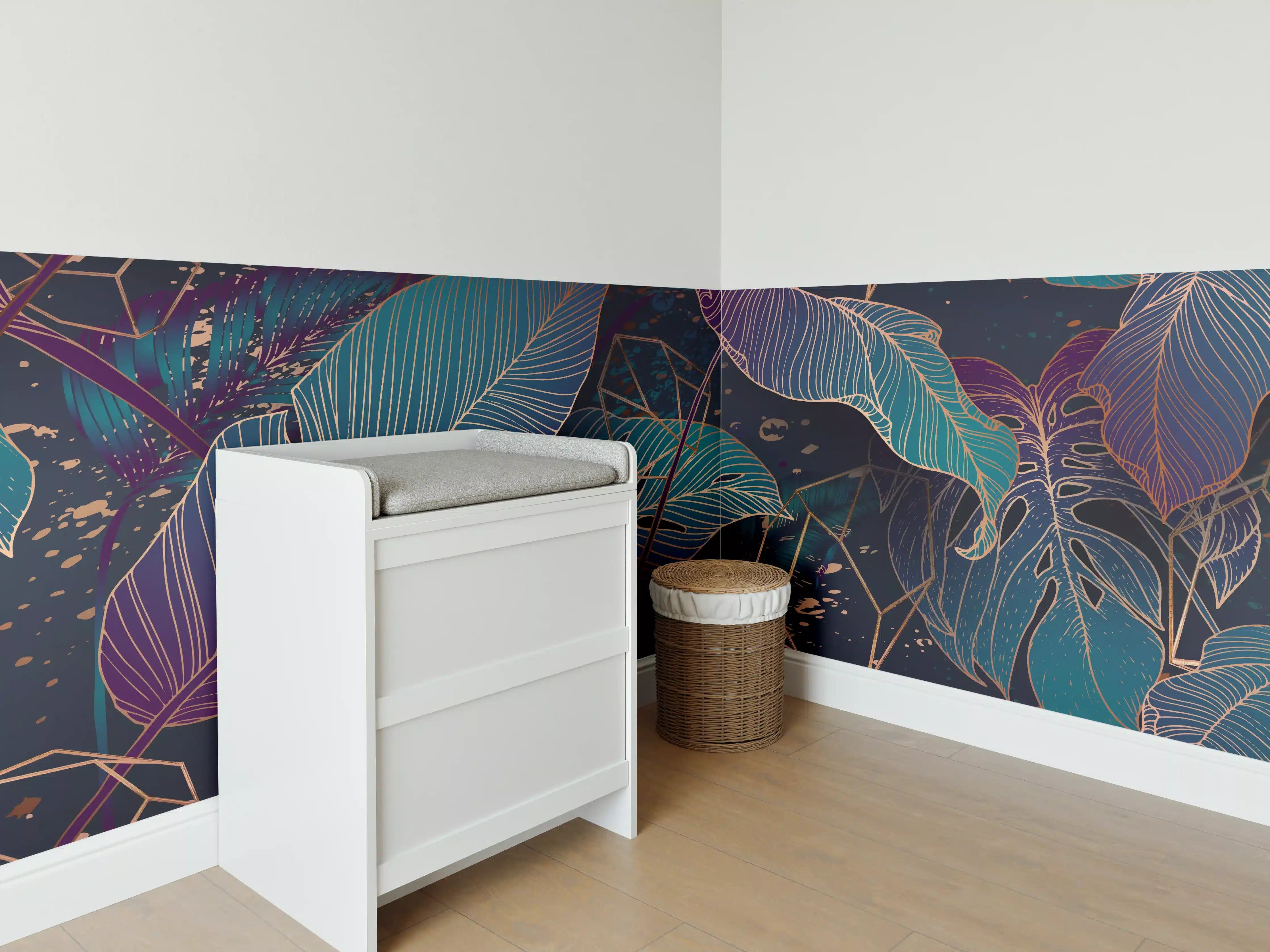 Babyzimmer Wandgestaltung - Buntes Laubmuster Nacht