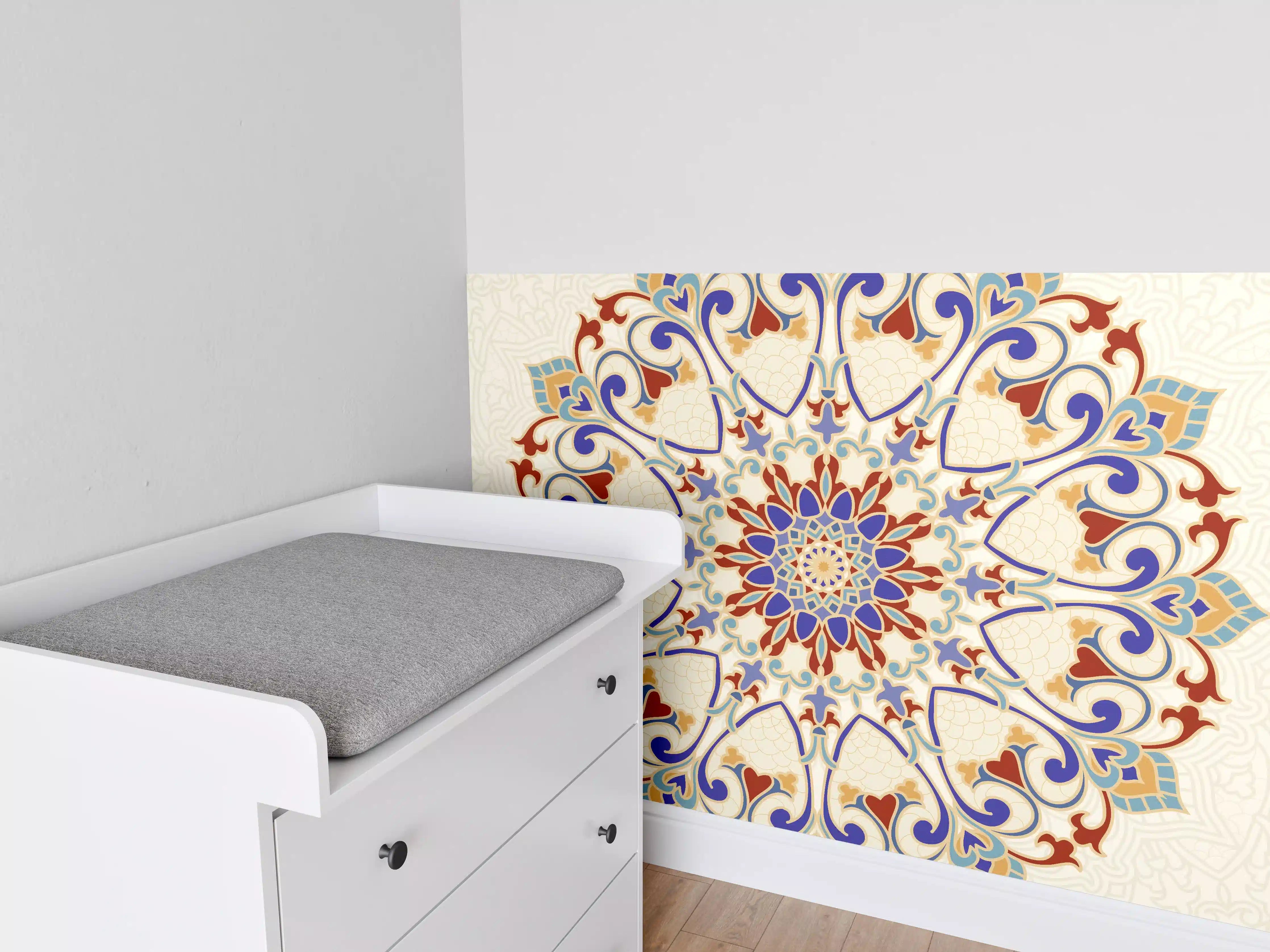 Babyzimmer Wandgestaltung - Buntes Mosaik Mandala Kunstwerk