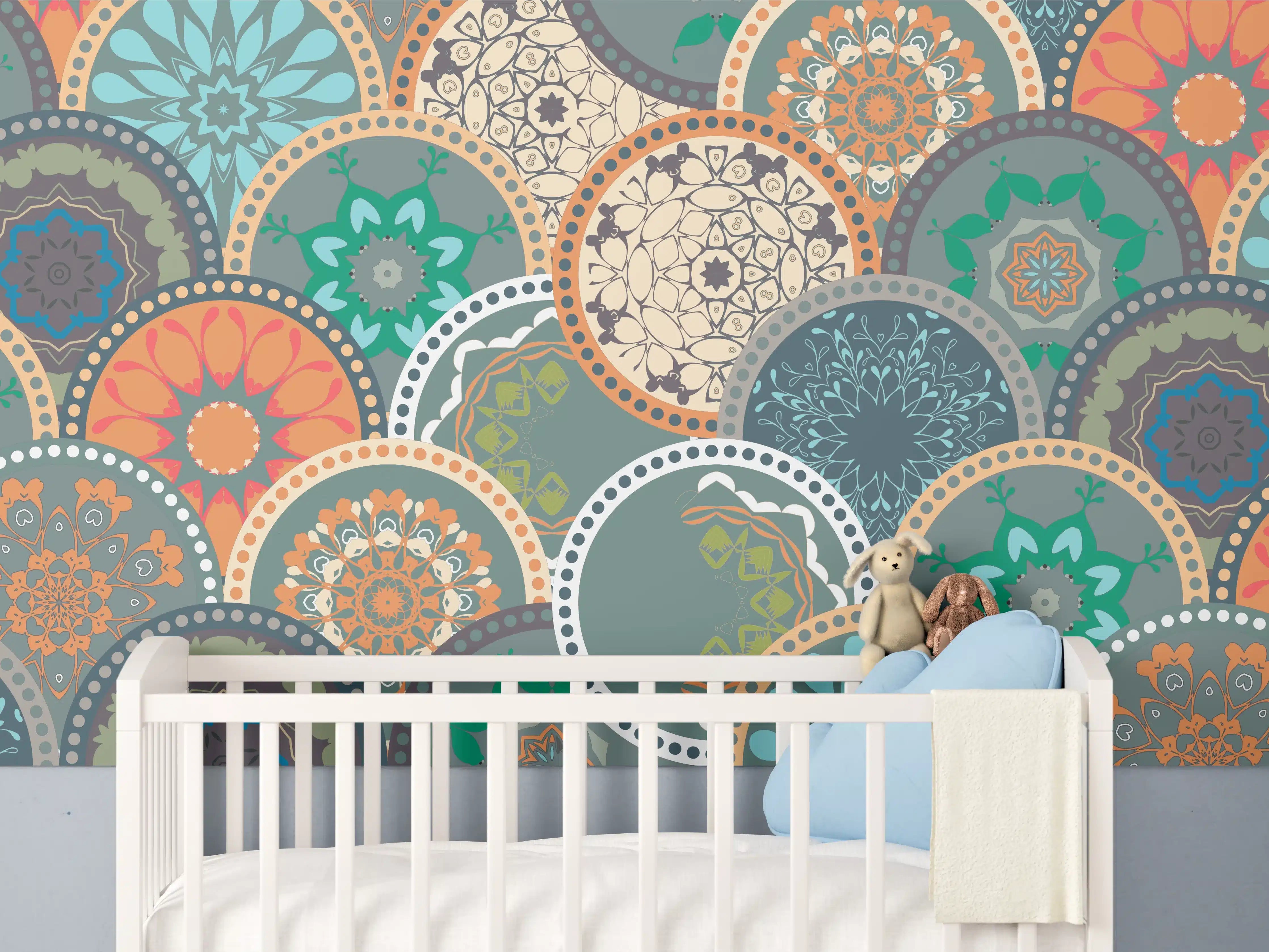 Babyzimmer Wandgestaltung - Buntes Muster Mandala Design