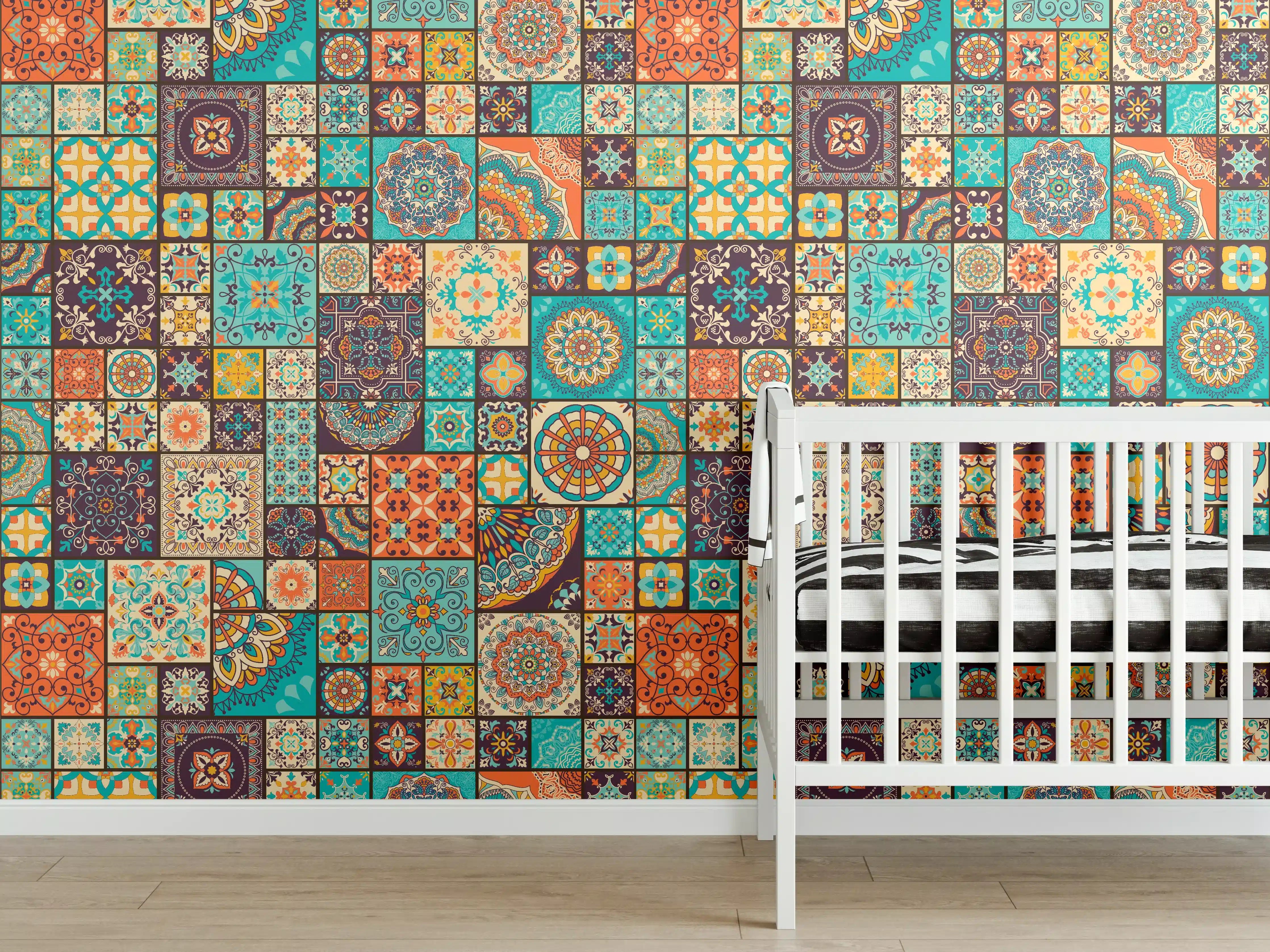 Babyzimmer Wandgestaltung - Buntes Patchwork Fliesenmuster
