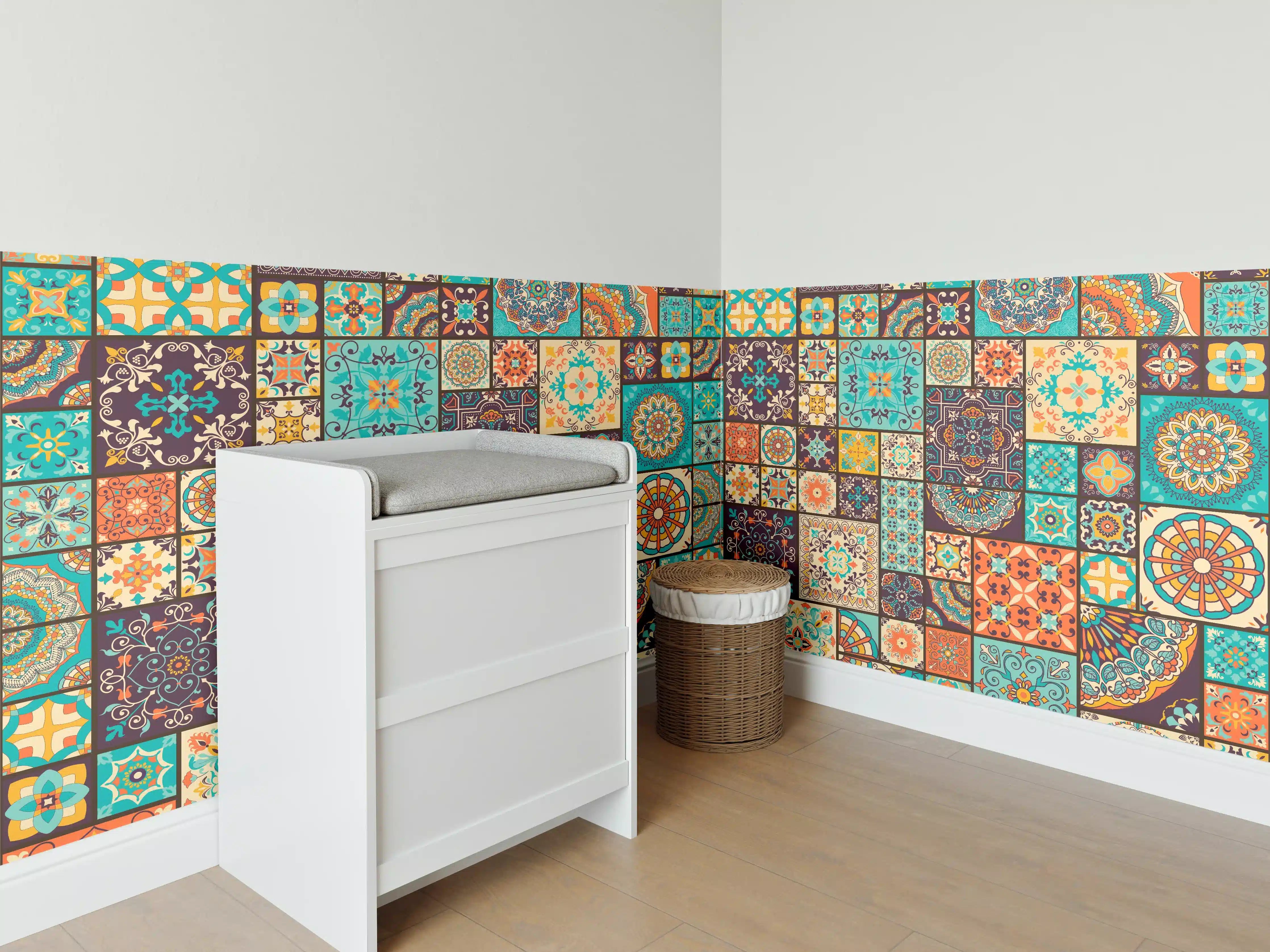 Babyzimmer Wandgestaltung - Buntes Patchwork Fliesenmuster