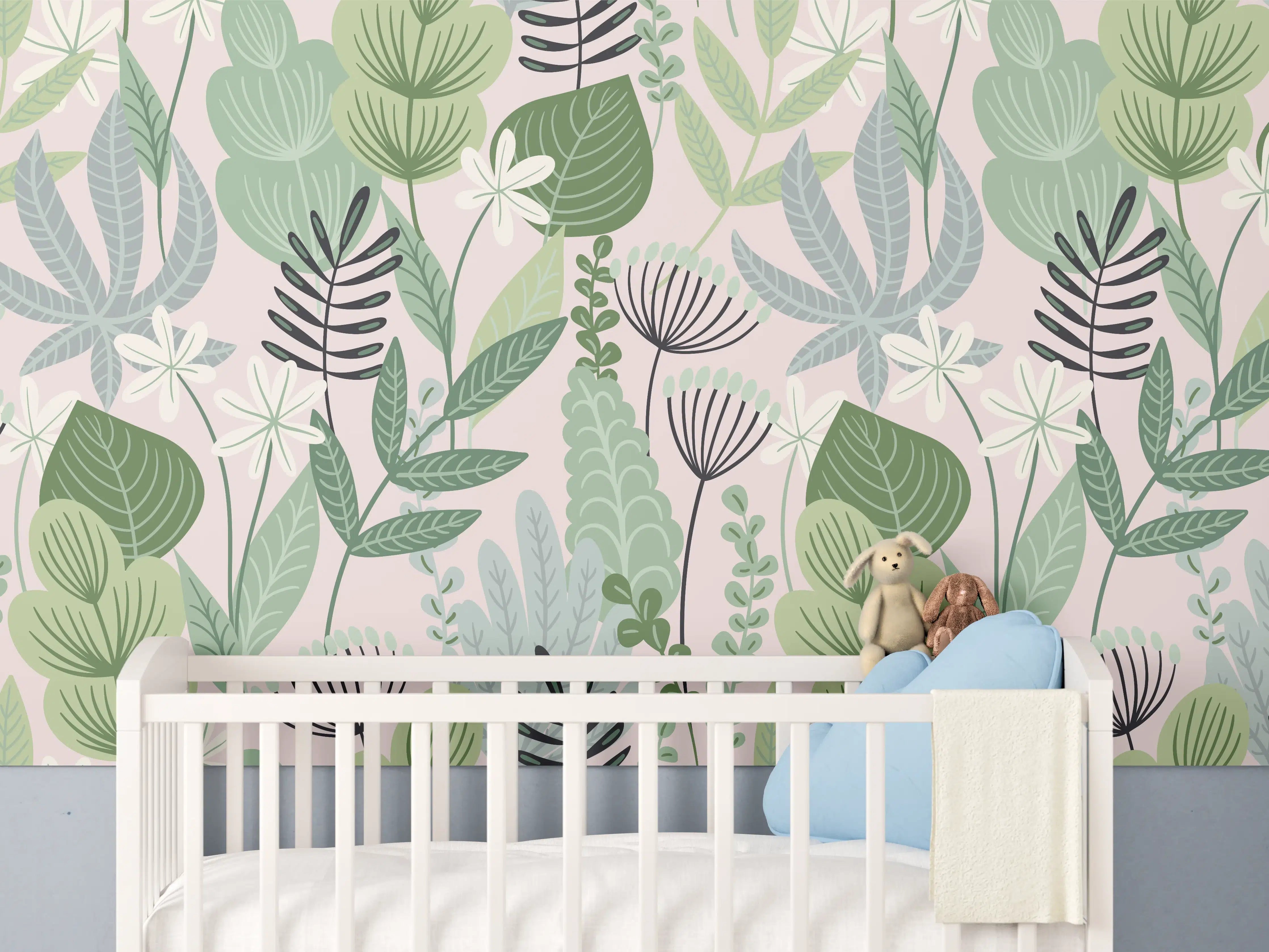 Babyzimmer Wandgestaltung - Buntes Pflanzenmuster