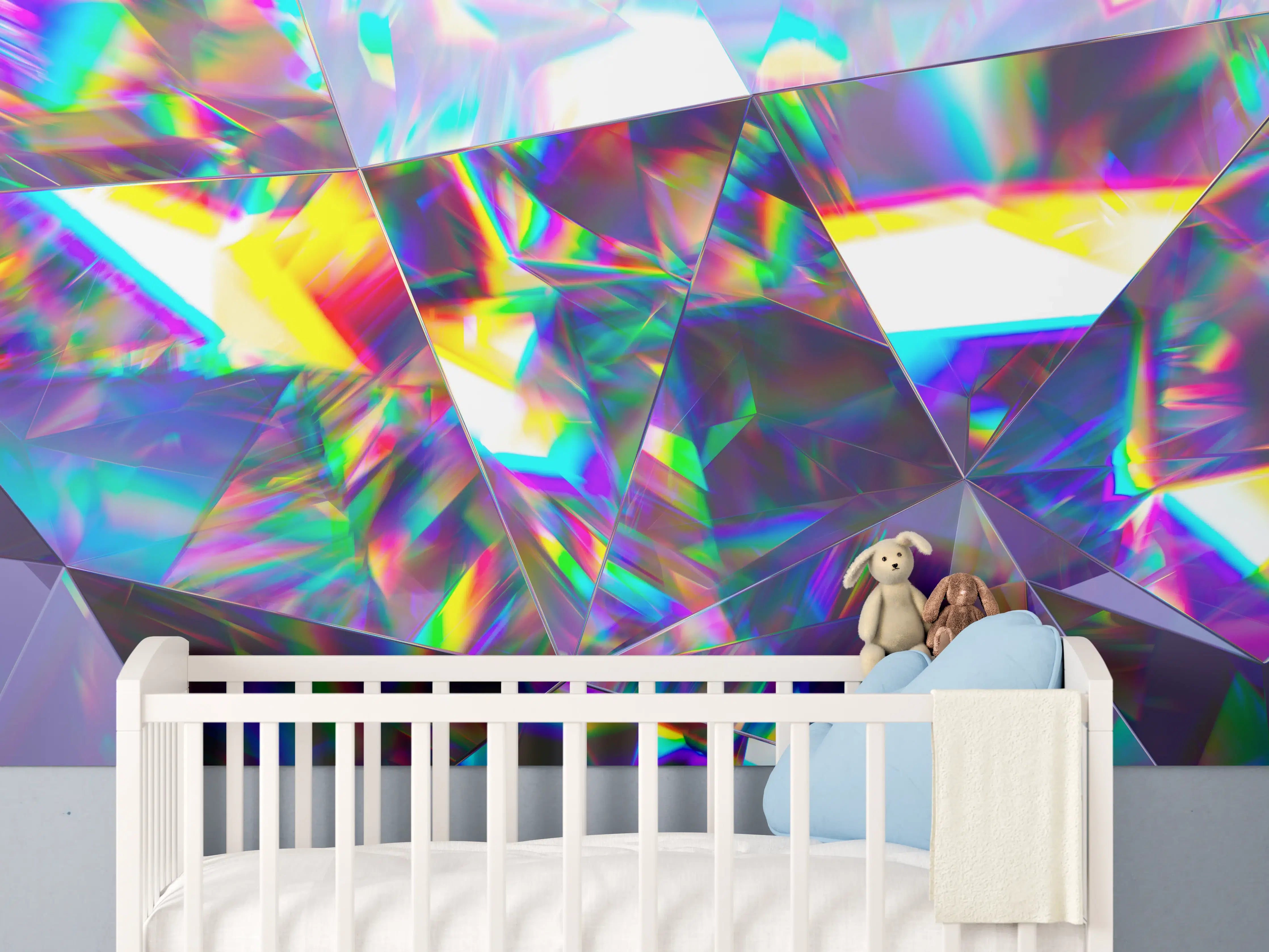 Babyzimmer Wandgestaltung - Buntes Prisma-Muster mit holografischem Glanz