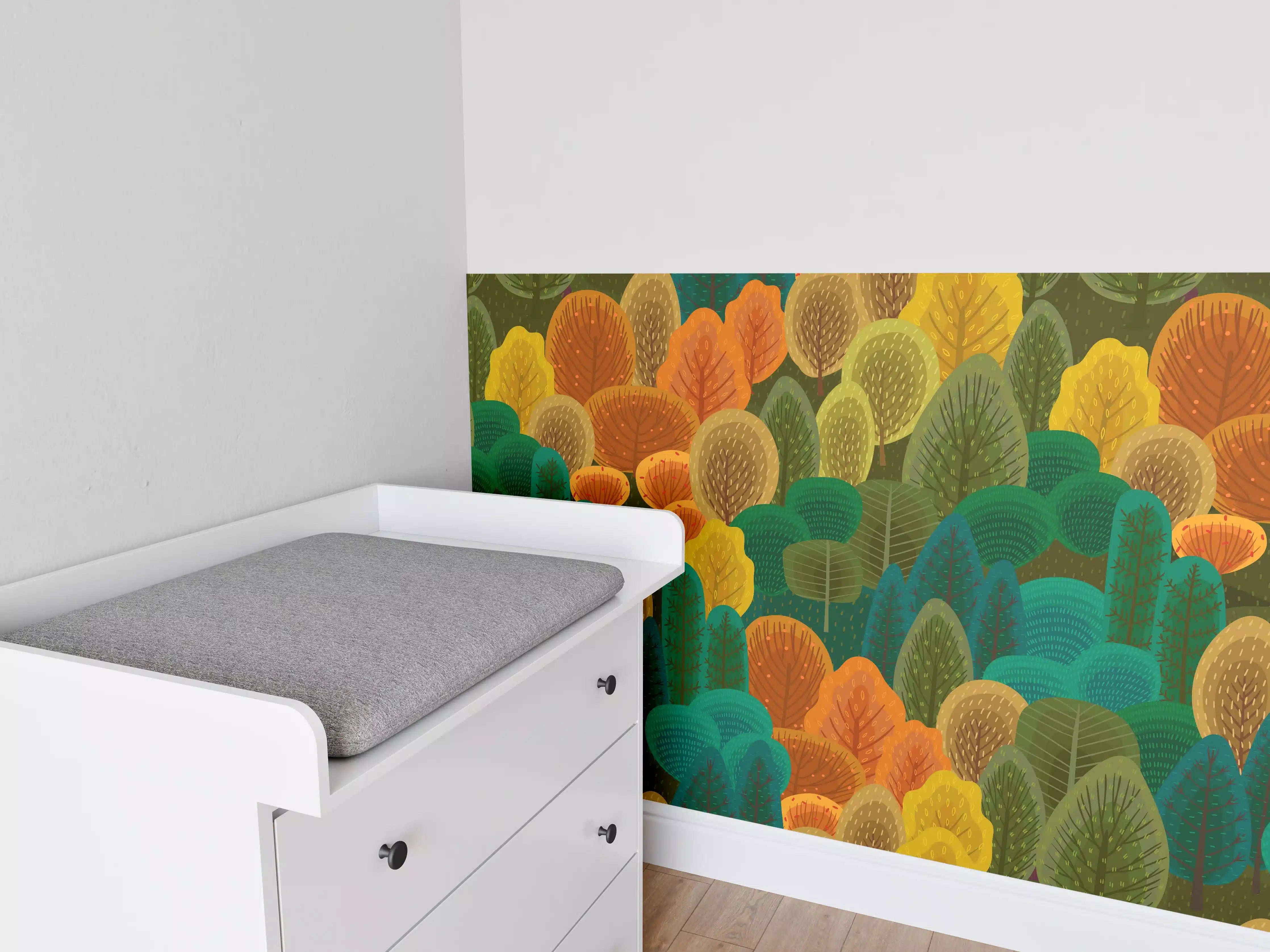 Babyzimmer Wandgestaltung - Buntes Waldmuster Design
