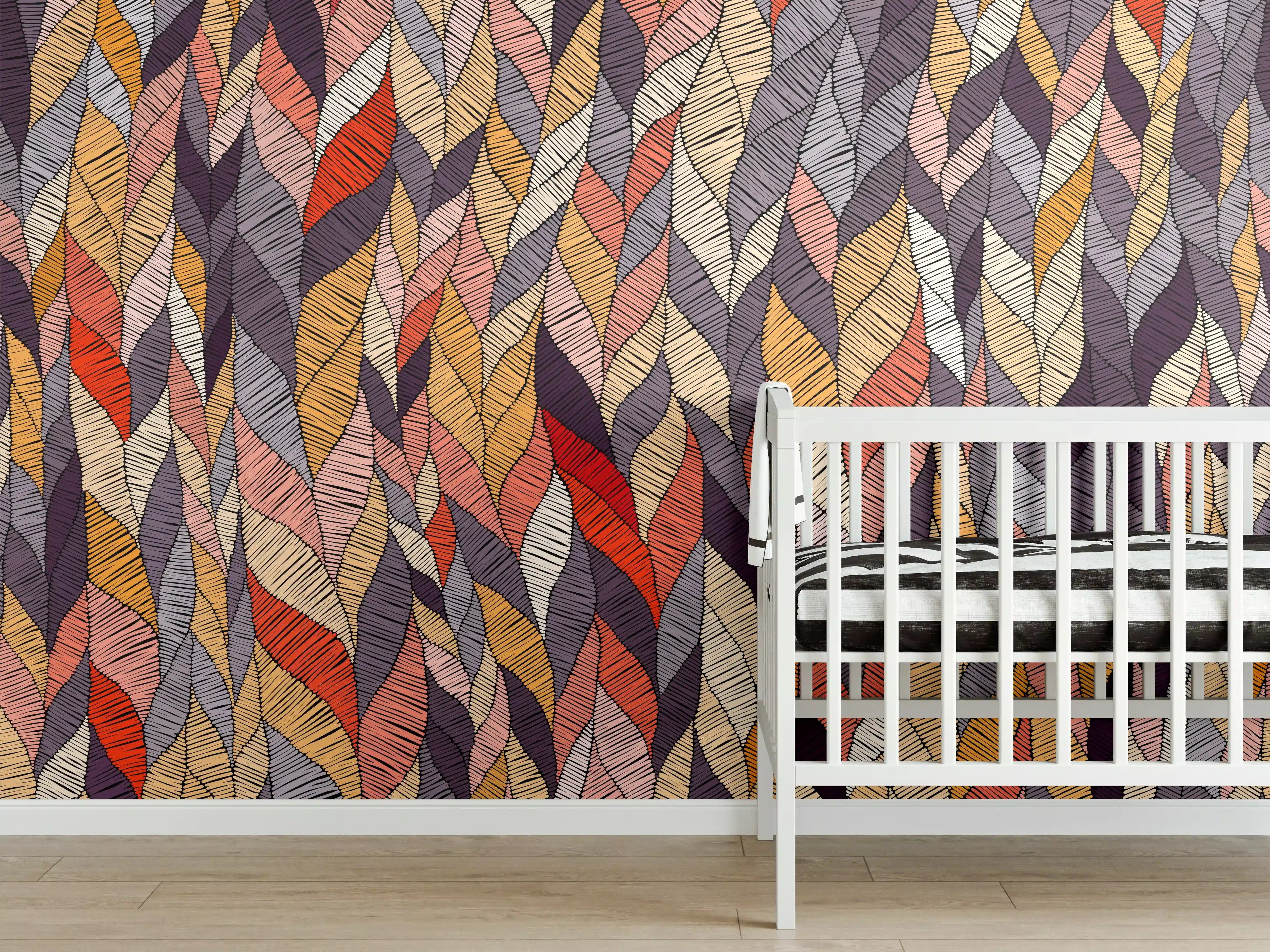 Babyzimmer Wandgestaltung - Buntes Wellenmuster Textildesign