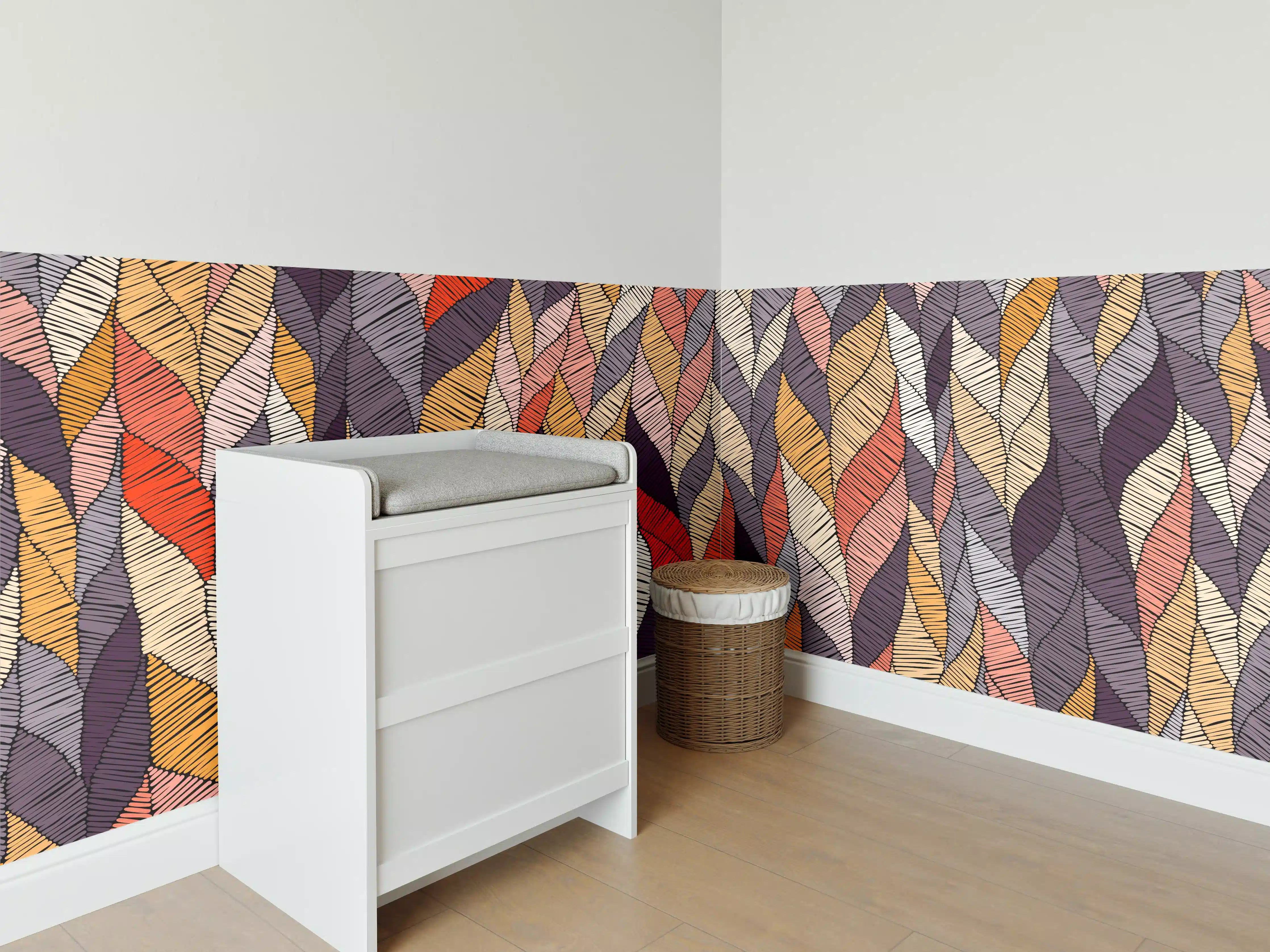 Babyzimmer Wandgestaltung - Buntes Wellenmuster Textildesign