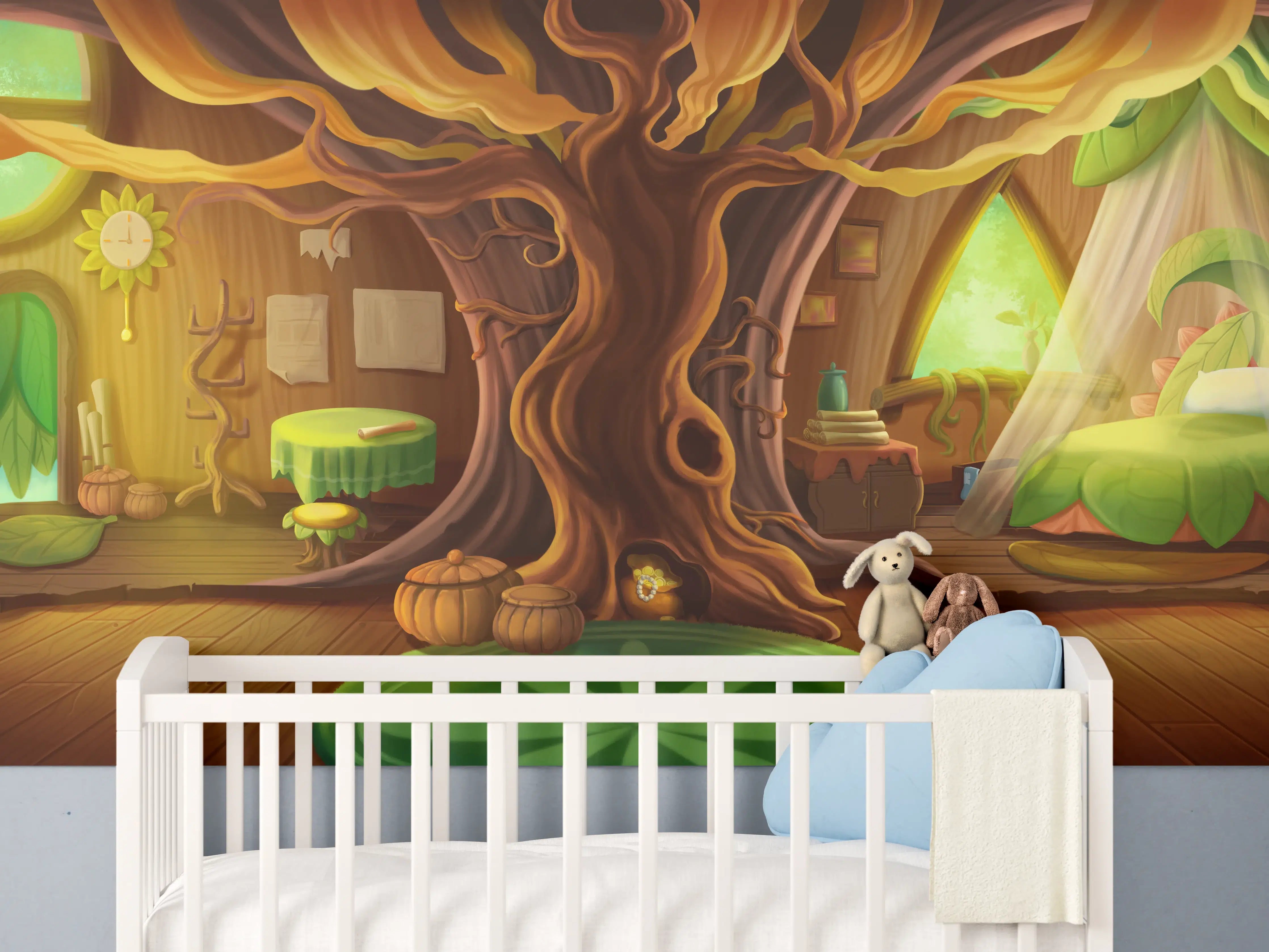 Babyzimmer Wandgestaltung - Cartoon Baumhaus