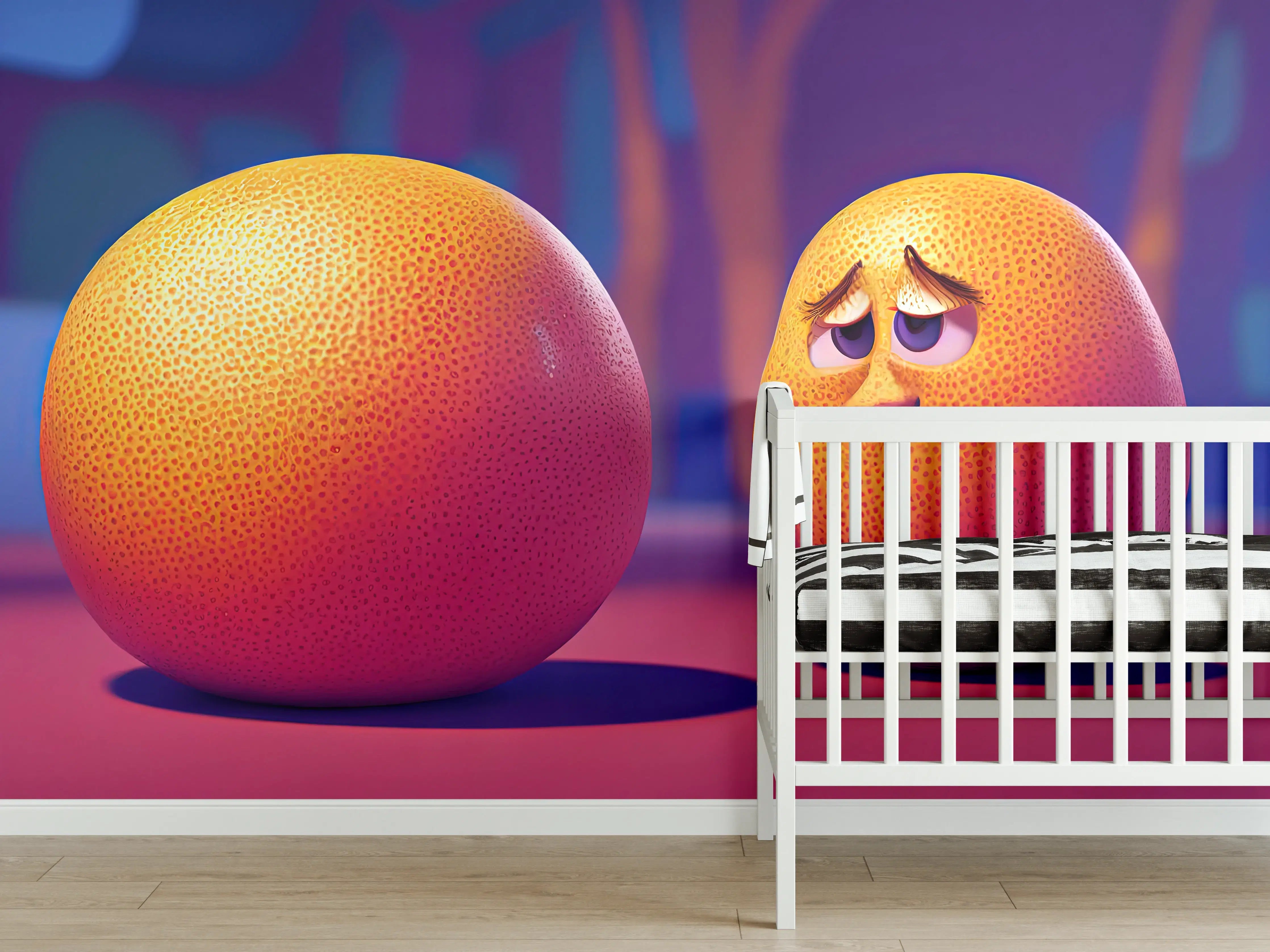 Babyzimmer Wandgestaltung - Cartoon Orangen