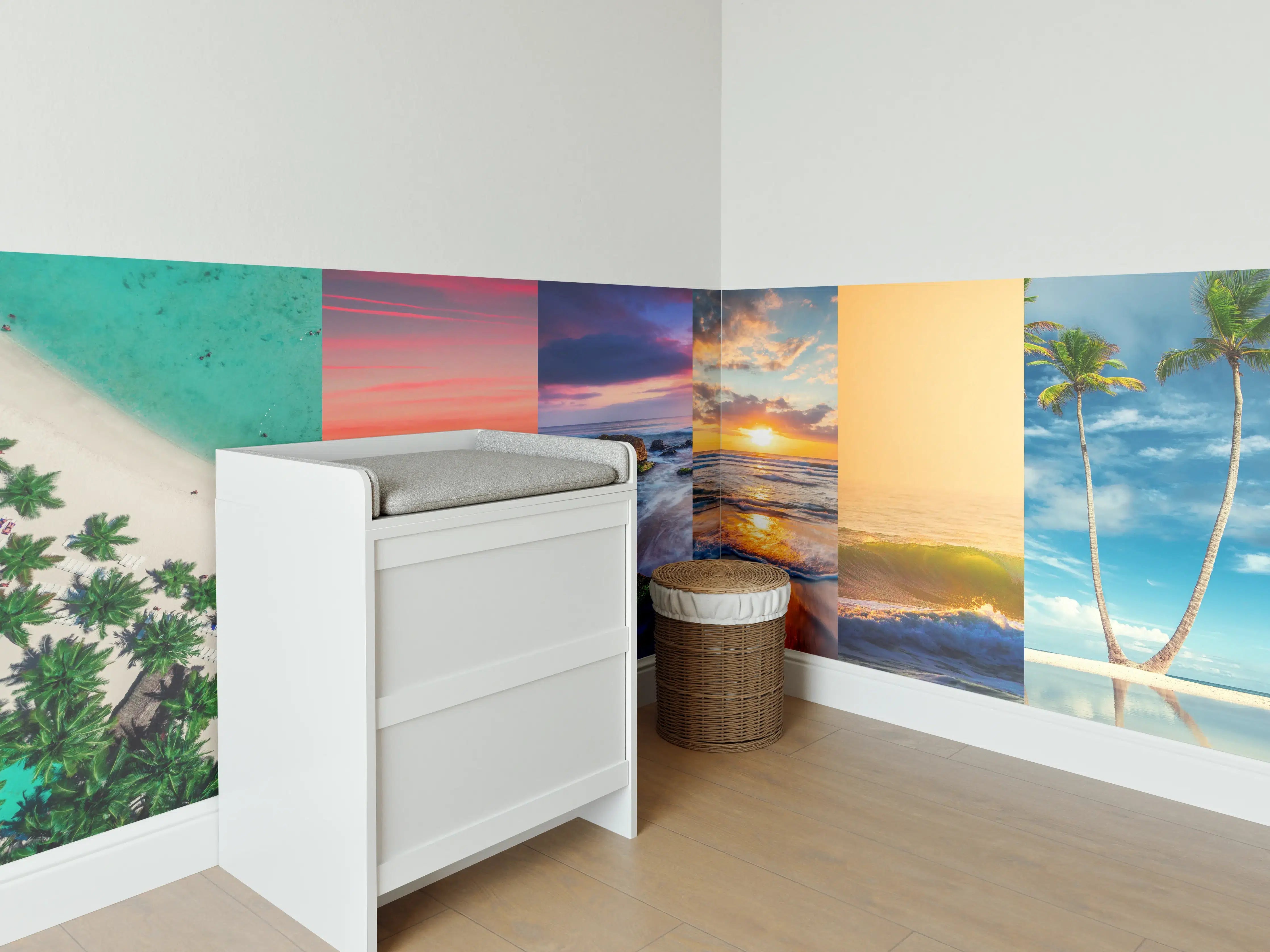 Babyzimmer Wandgestaltung - Collage von Sommer Meer und Strand Bilder