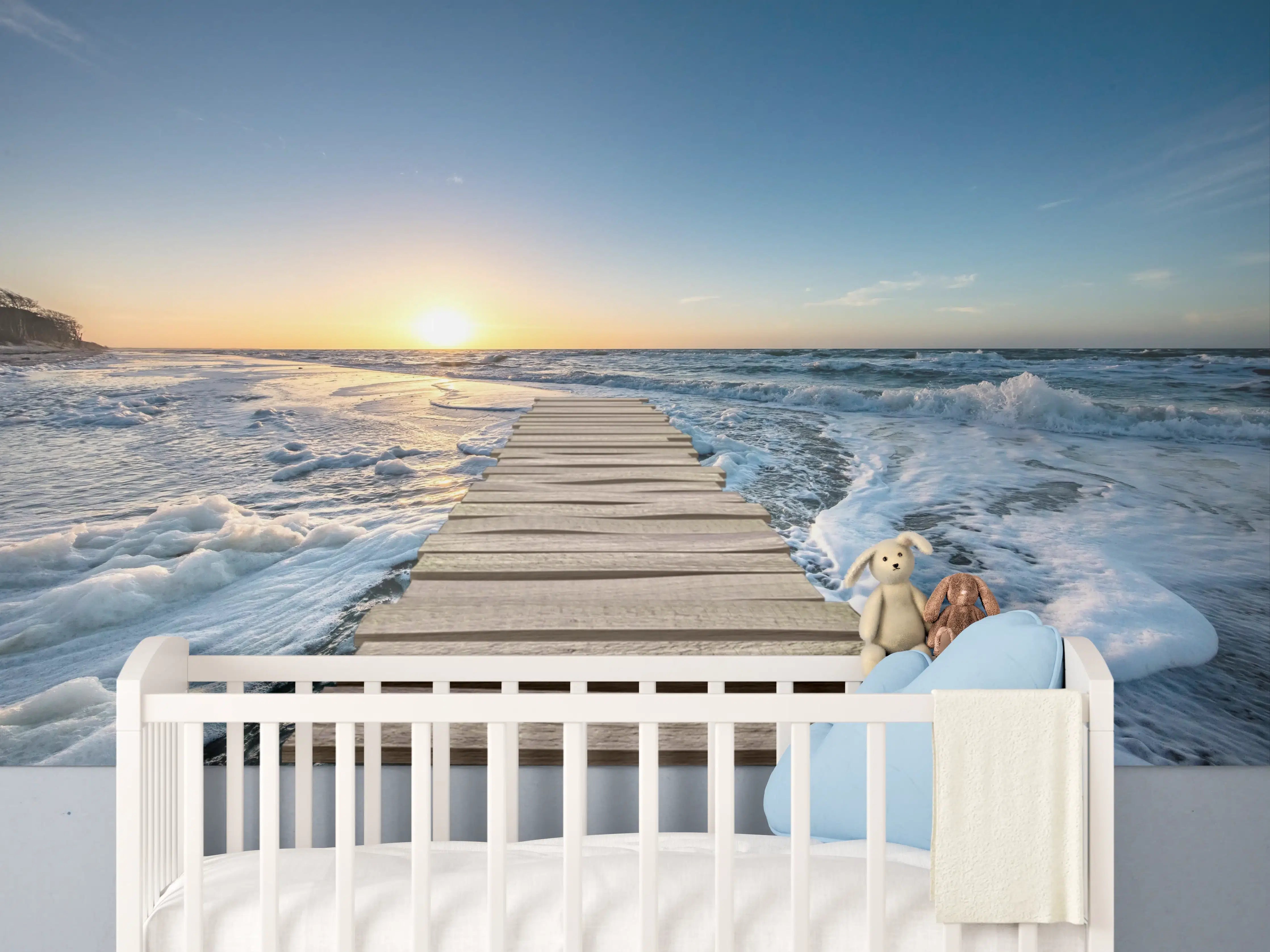 Babyzimmer Wandgestaltung - Dämmerung über grauem Wasser