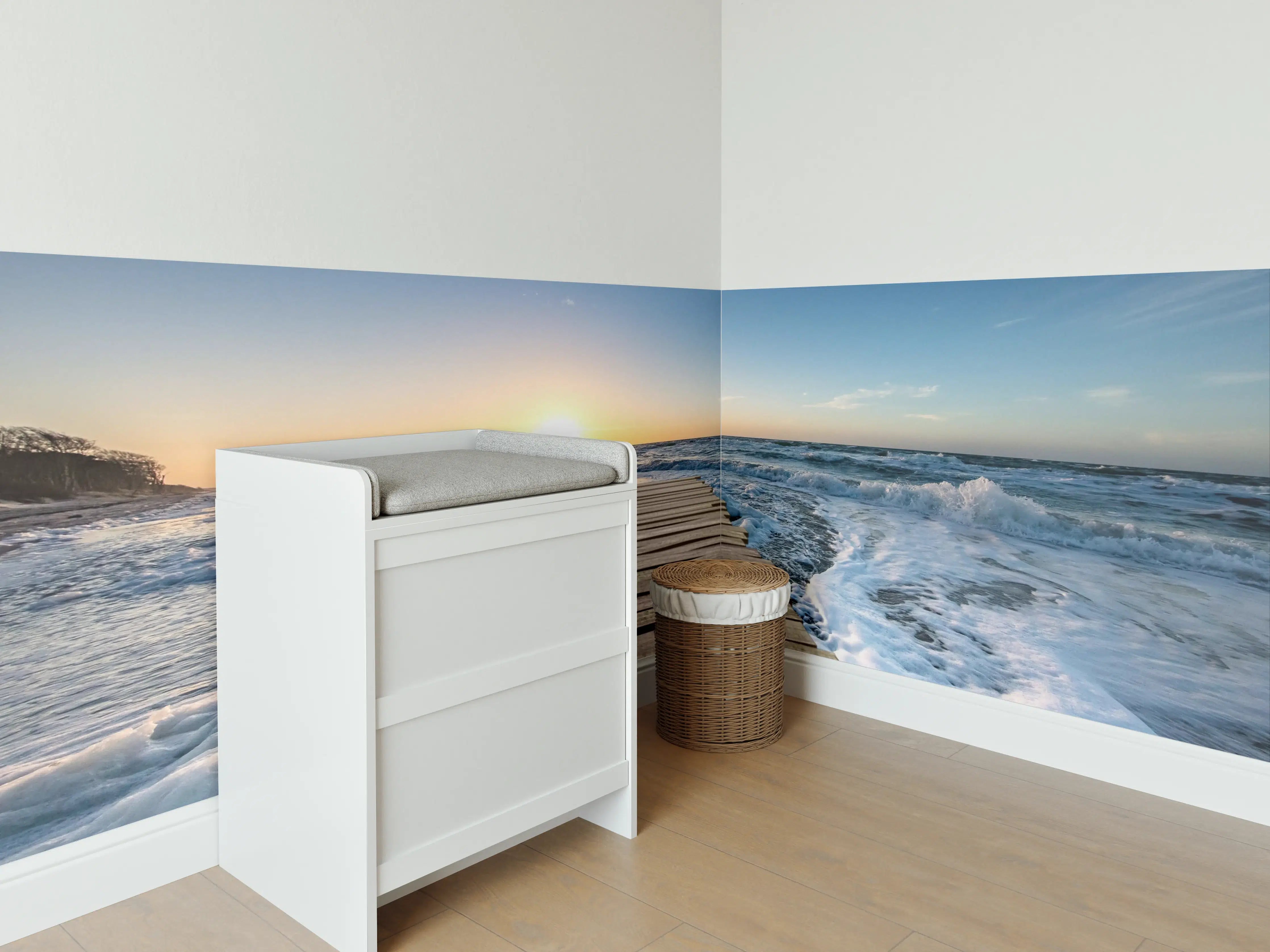 Babyzimmer Wandgestaltung - Dämmerung über grauem Wasser