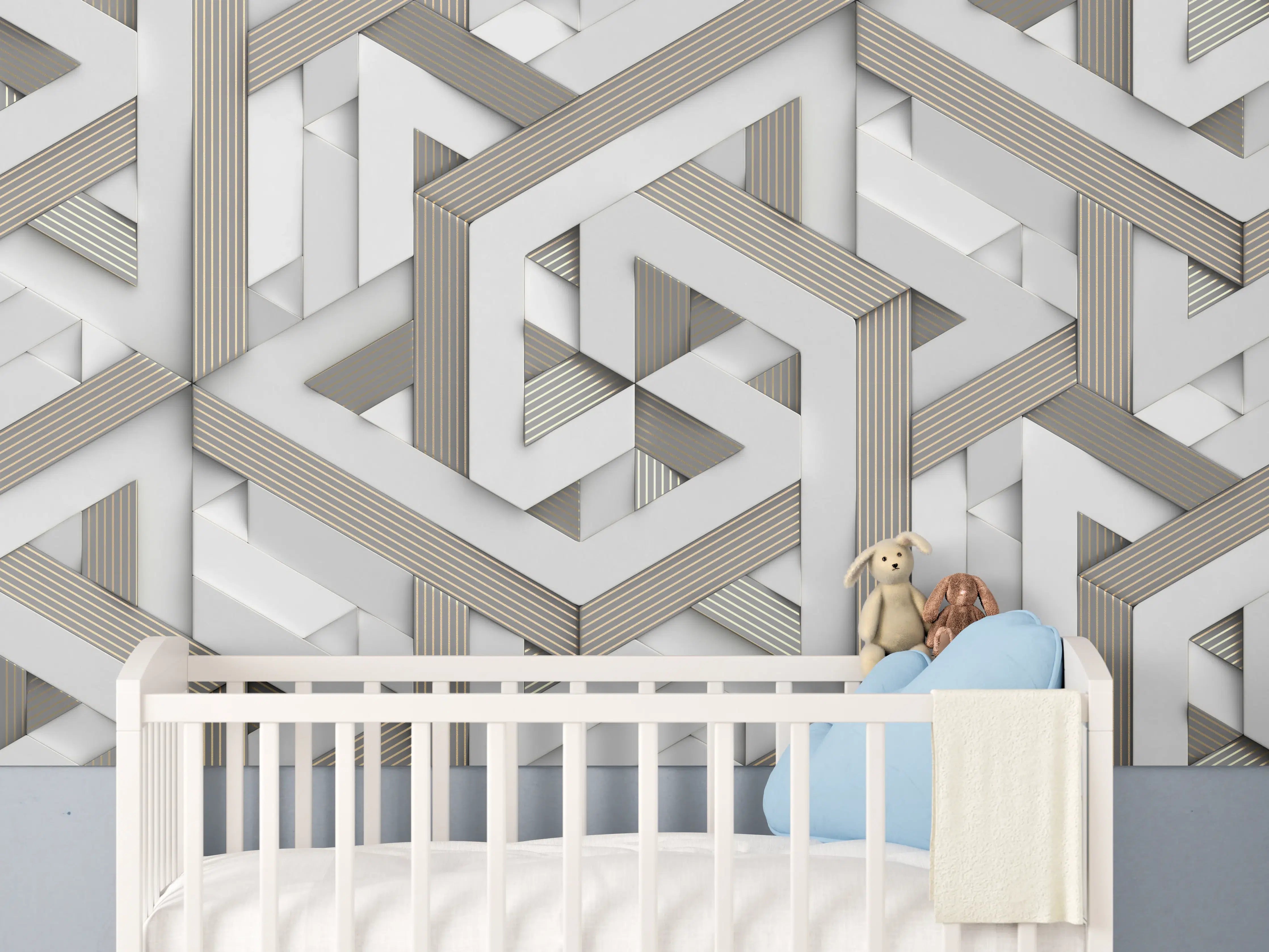 Babyzimmer Wandgestaltung - Dekoratives Mosaik Muster - 3D