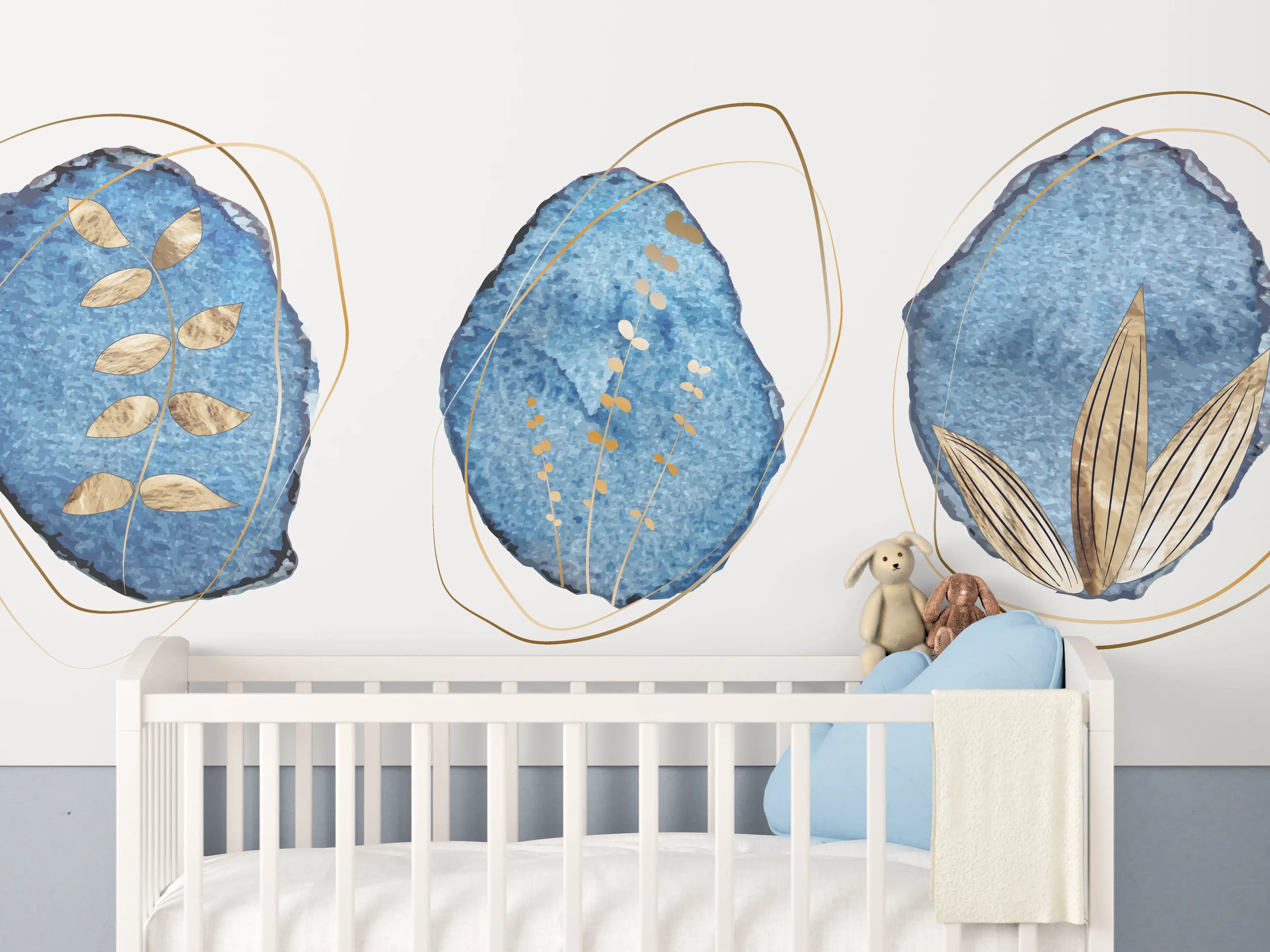 Babyzimmer Wandgestaltung - Denim Blau Naturmotiv Kunstdruck