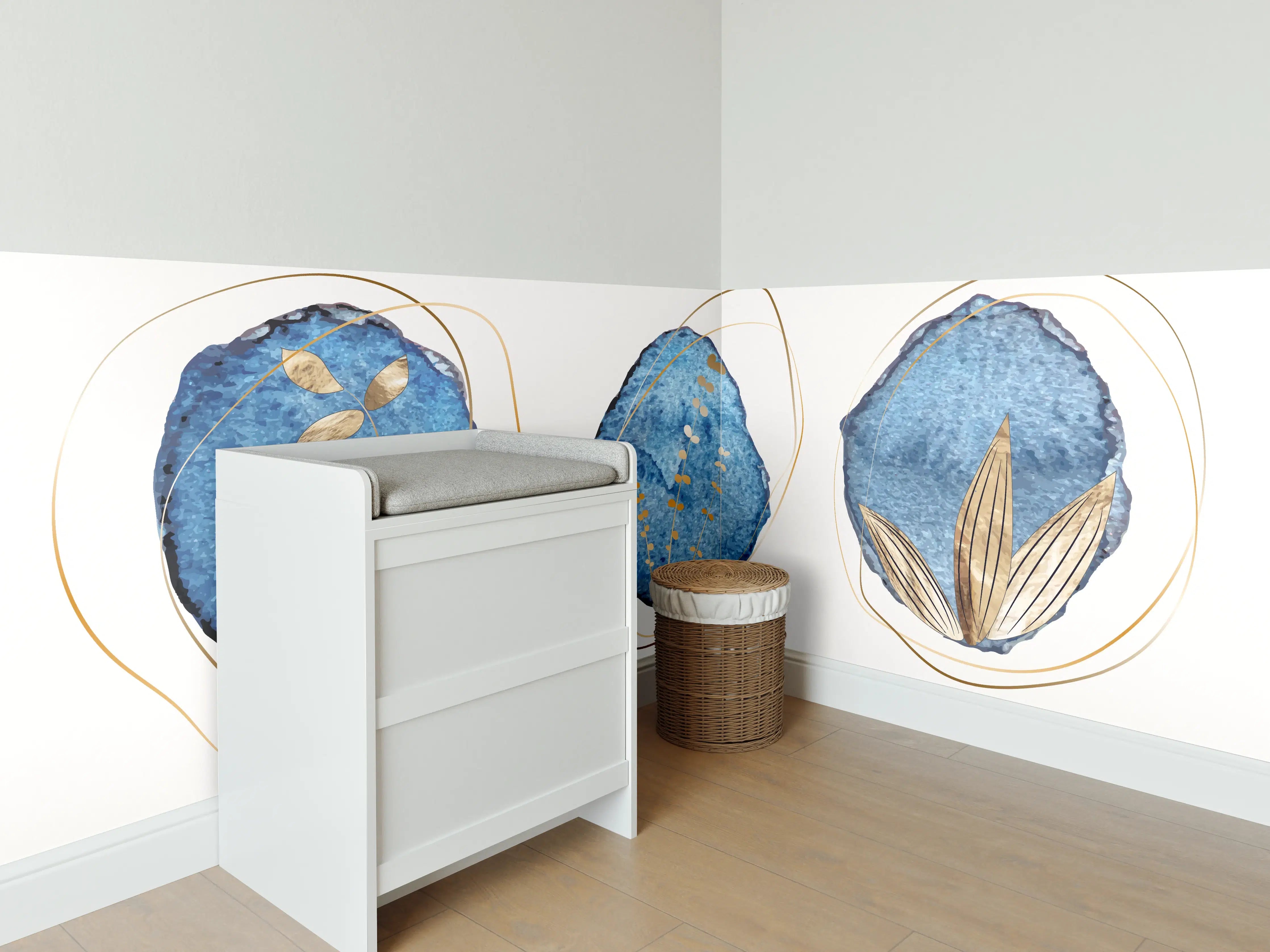Babyzimmer Wandgestaltung - Denim Blau Naturmotiv Kunstdruck