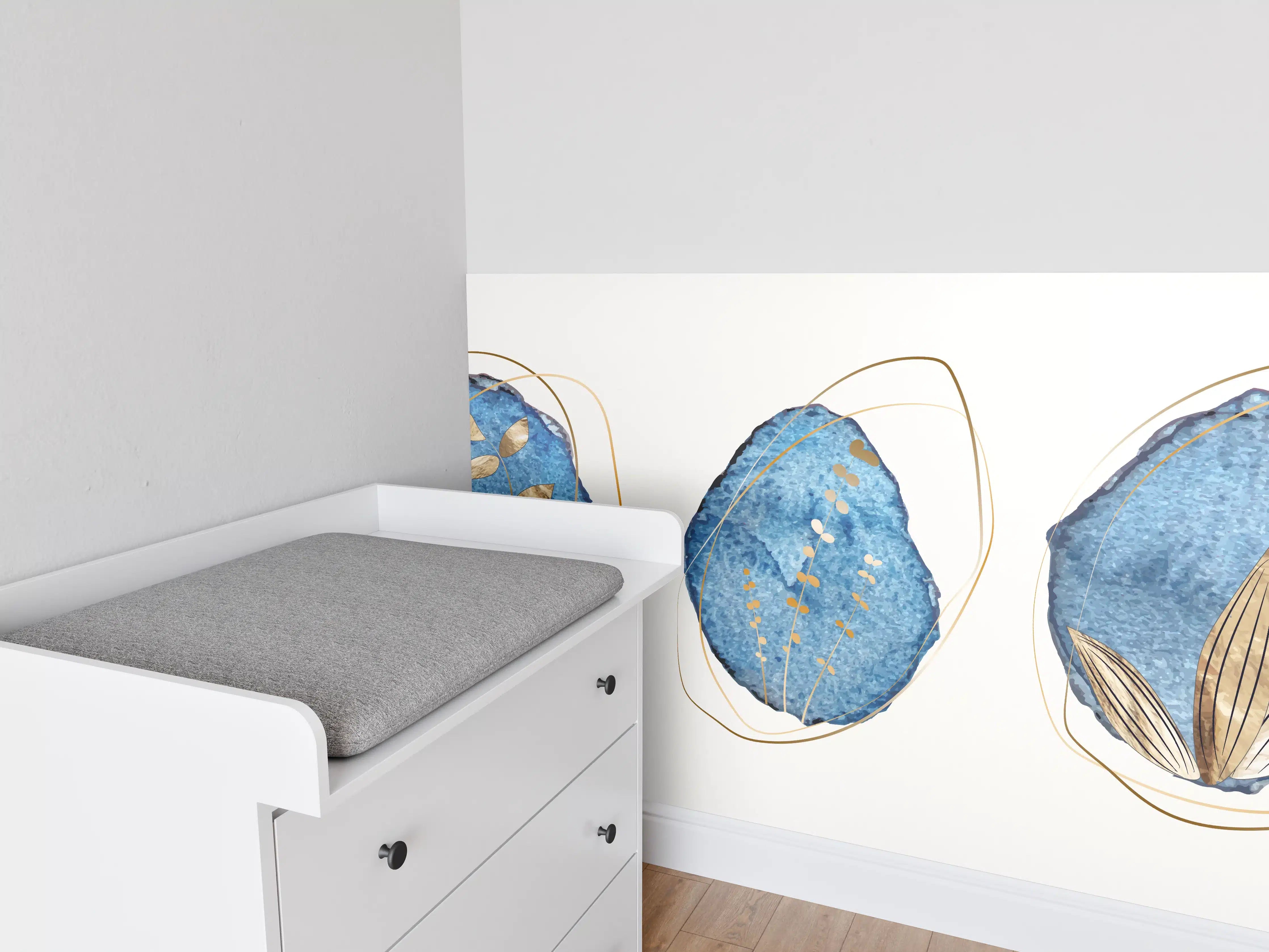 Babyzimmer Wandgestaltung - Denim Blau Naturmotiv Kunstdruck