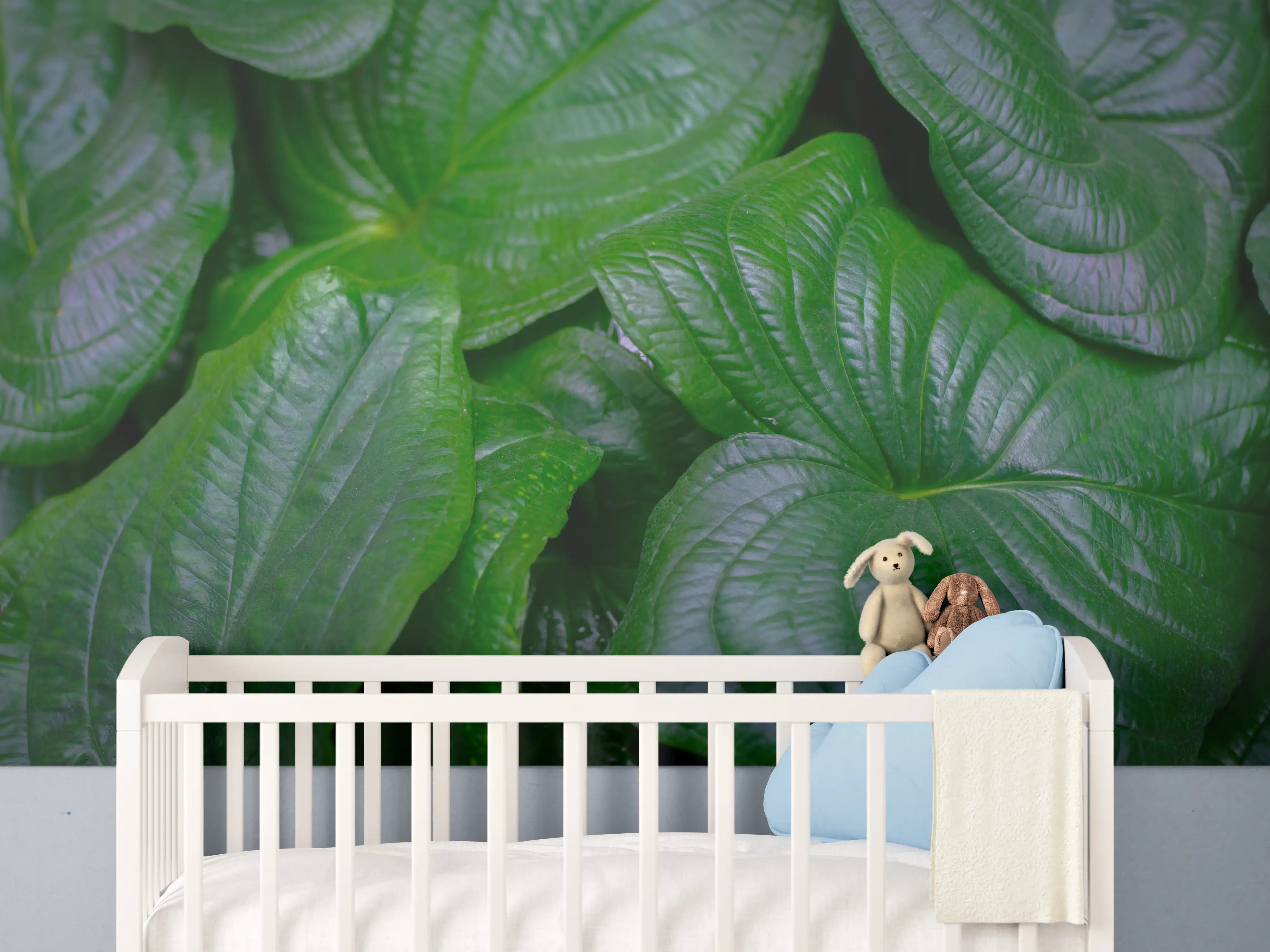 Babyzimmer Wandgestaltung - Detailaufnahme Grüner Blätter