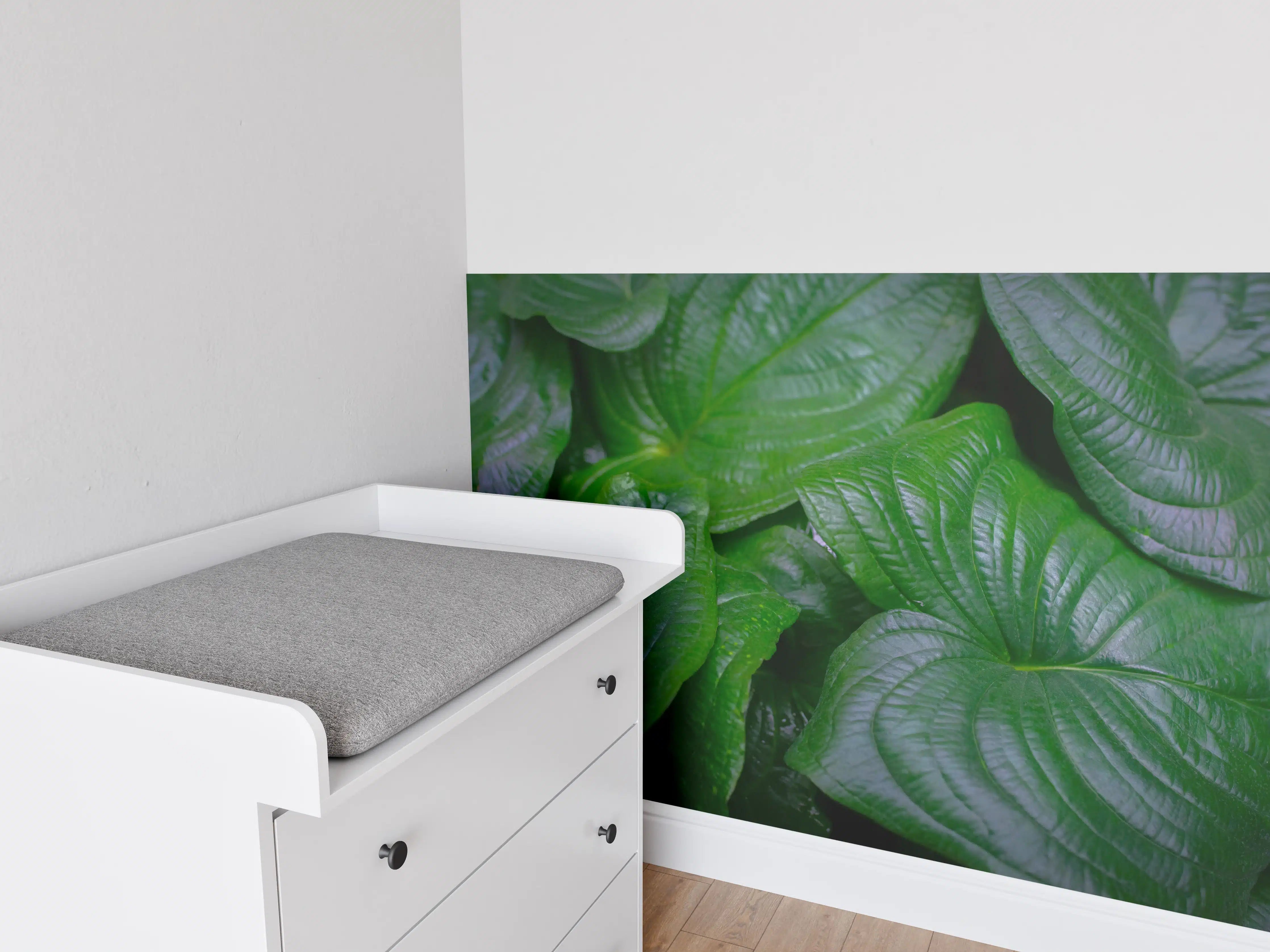 Babyzimmer Wandgestaltung - Detailaufnahme Grüner Blätter