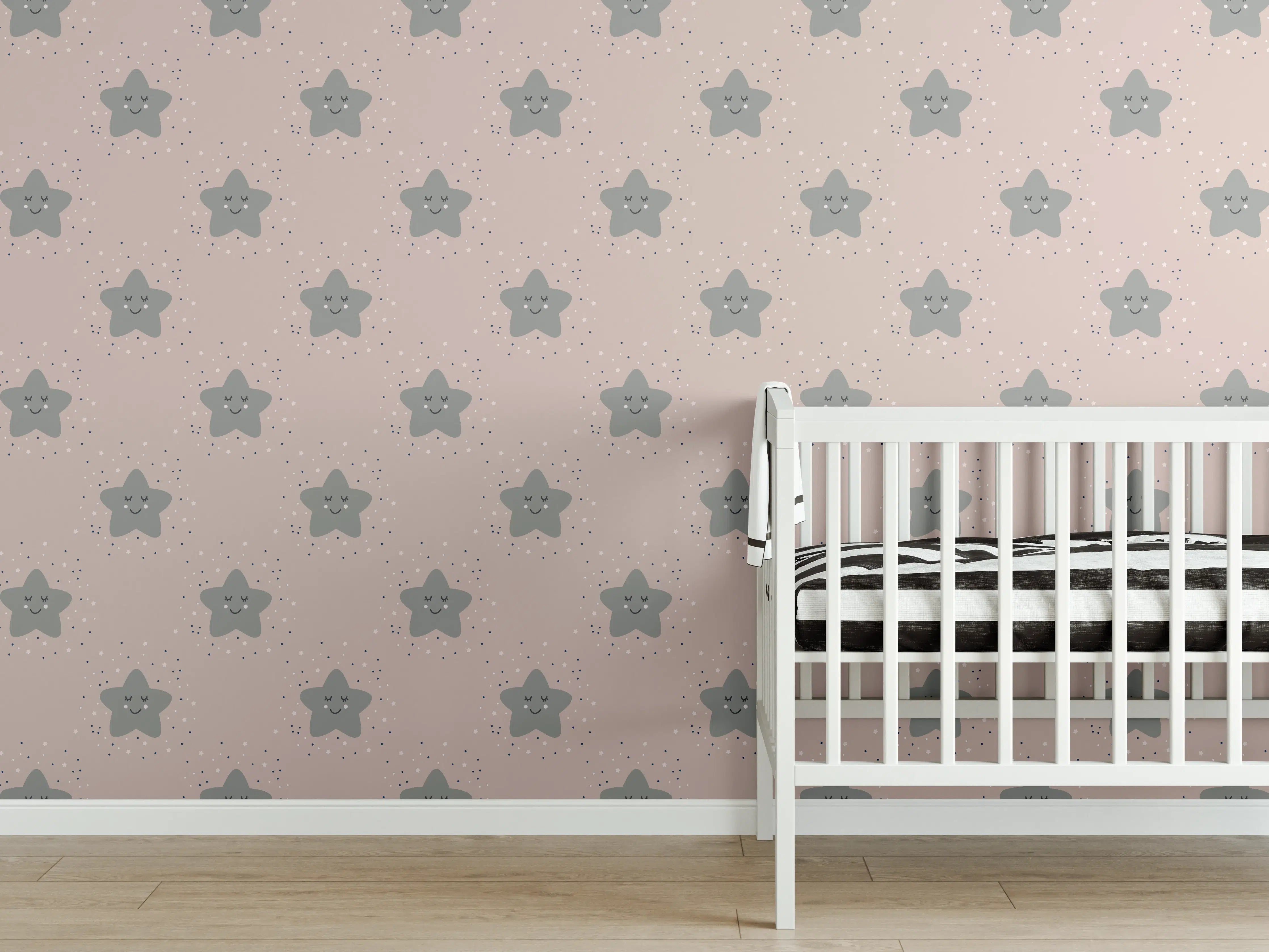 Babyzimmer Wandgestaltung - Dezente graue Musterwand mit kleinen Sternen