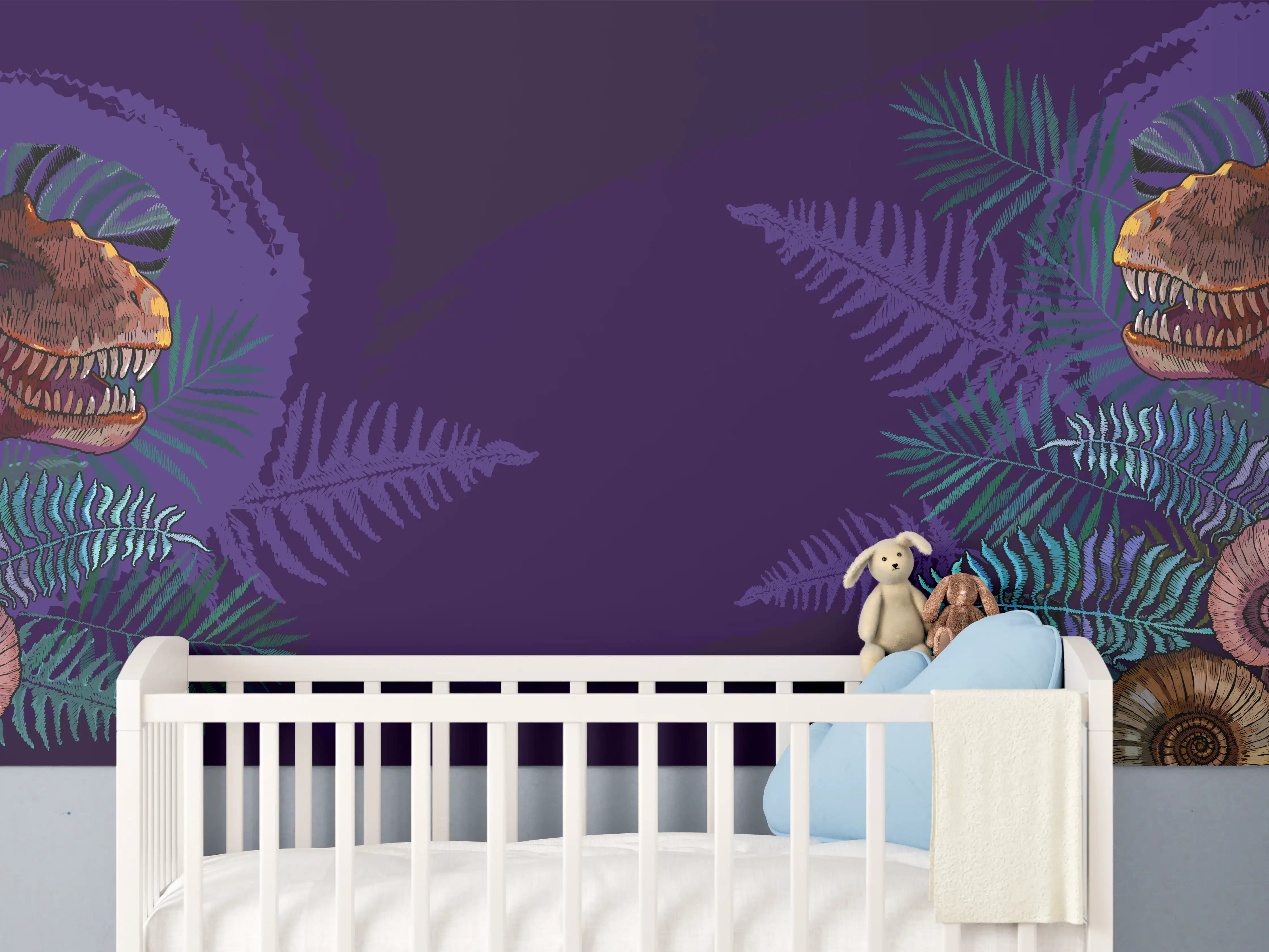 Babyzimmer Wandgestaltung - Dinosaurier & Fossilien Dunkellila Muster