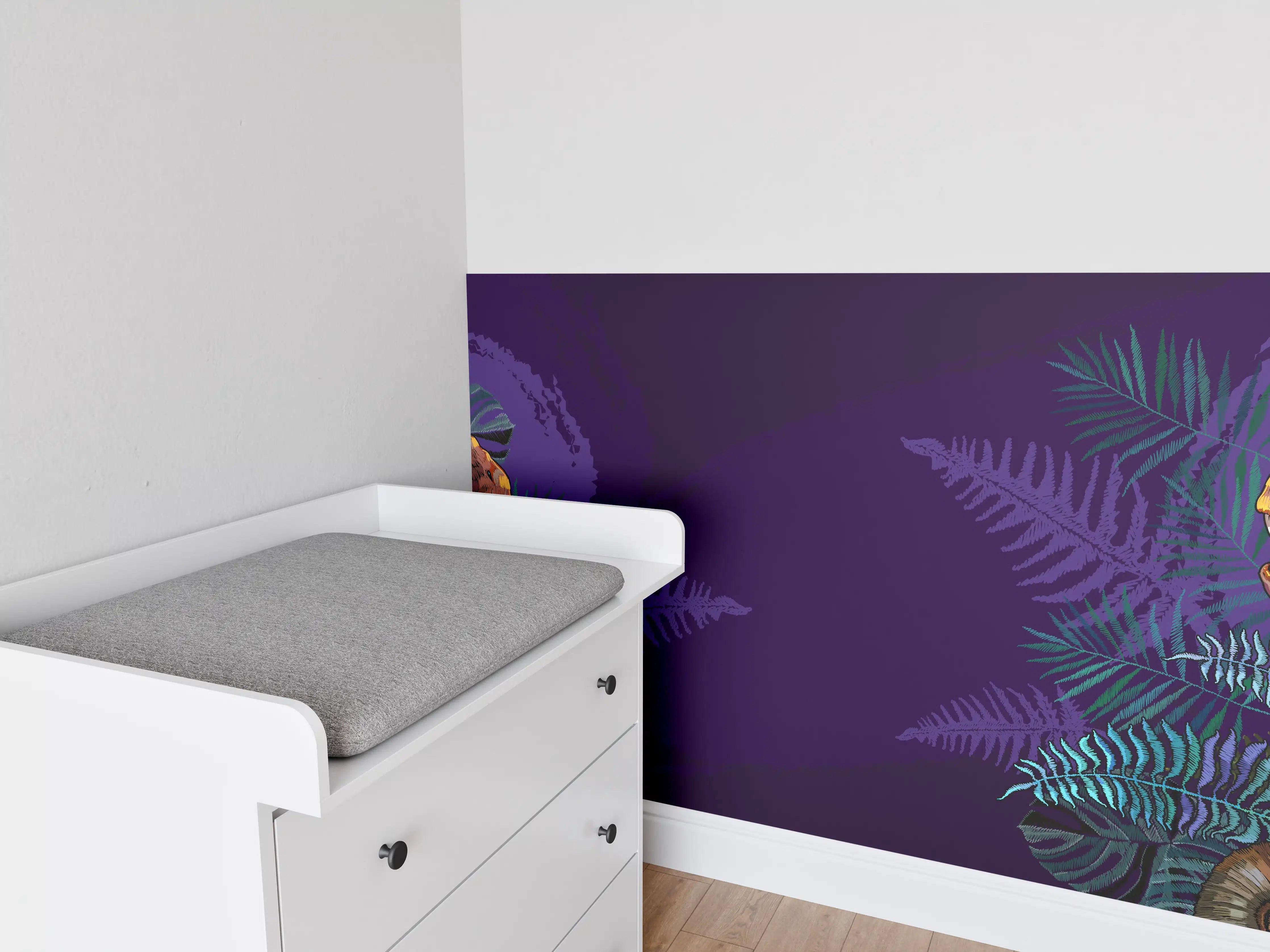 Babyzimmer Wandgestaltung - Dinosaurier & Fossilien Dunkellila Muster