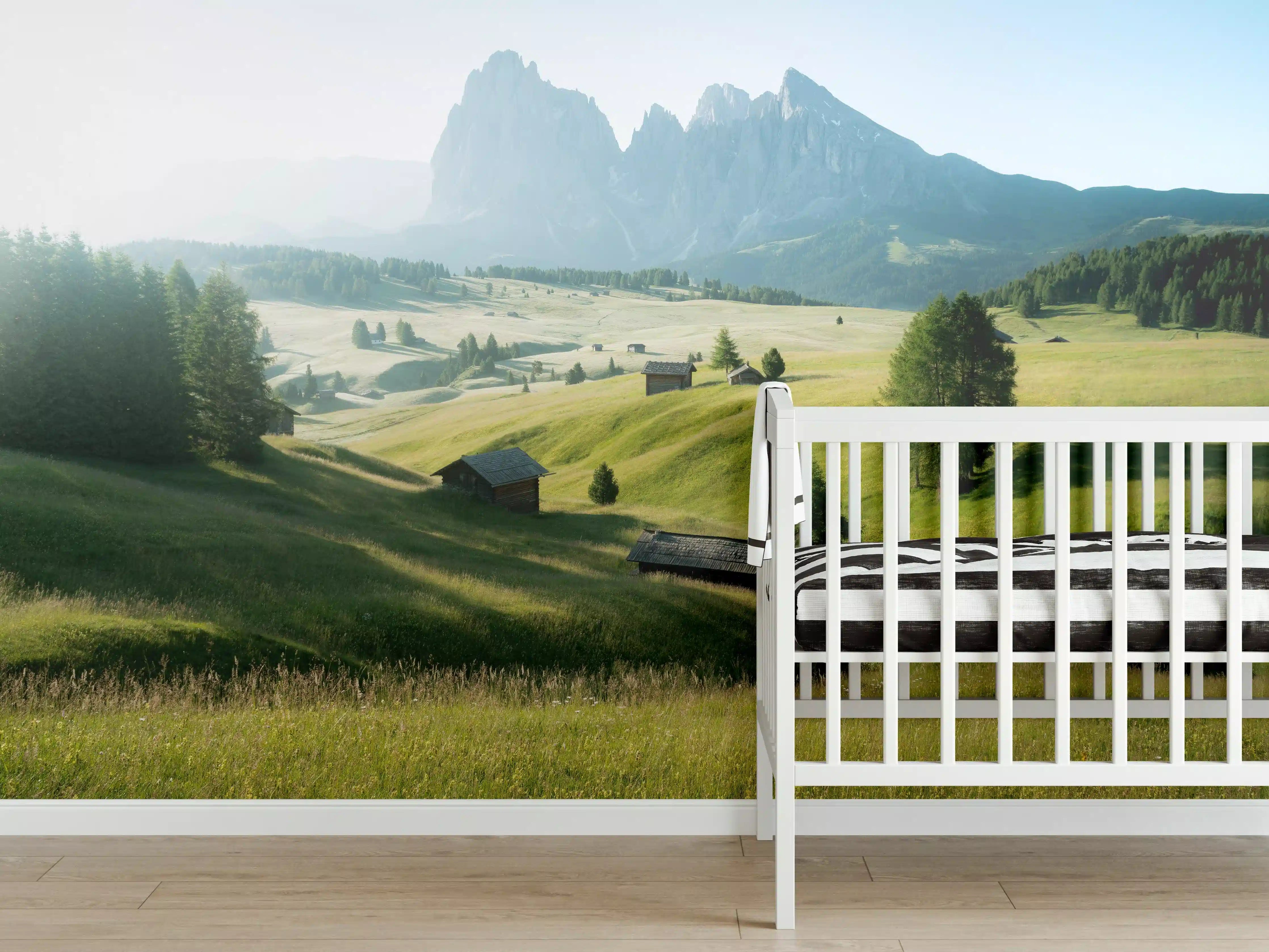 Babyzimmer Wandgestaltung - Dolomiten Berglandschaft auf der Seiser Alm