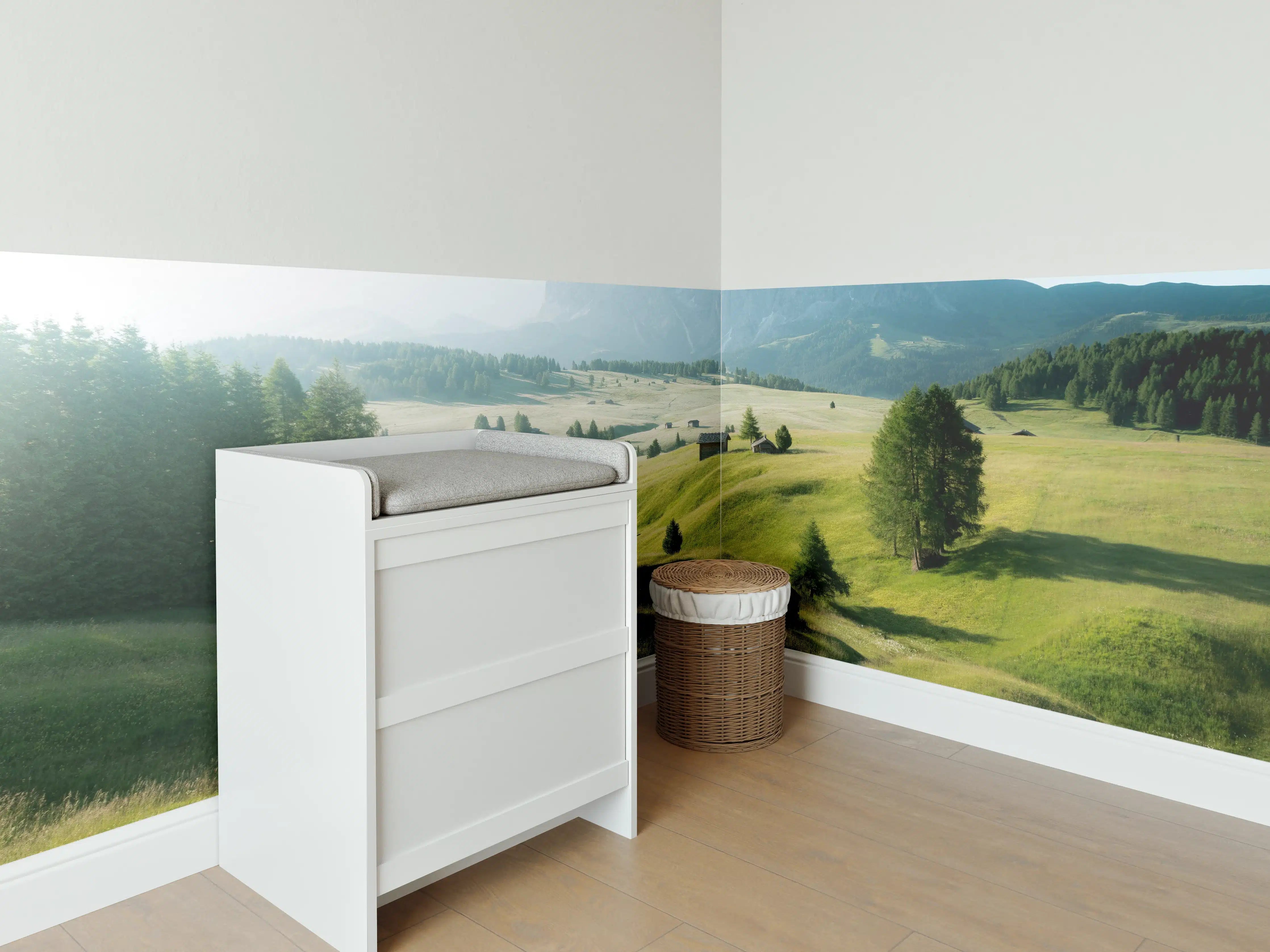 Babyzimmer Wandgestaltung - Dolomiten Berglandschaft auf der Seiser Alm