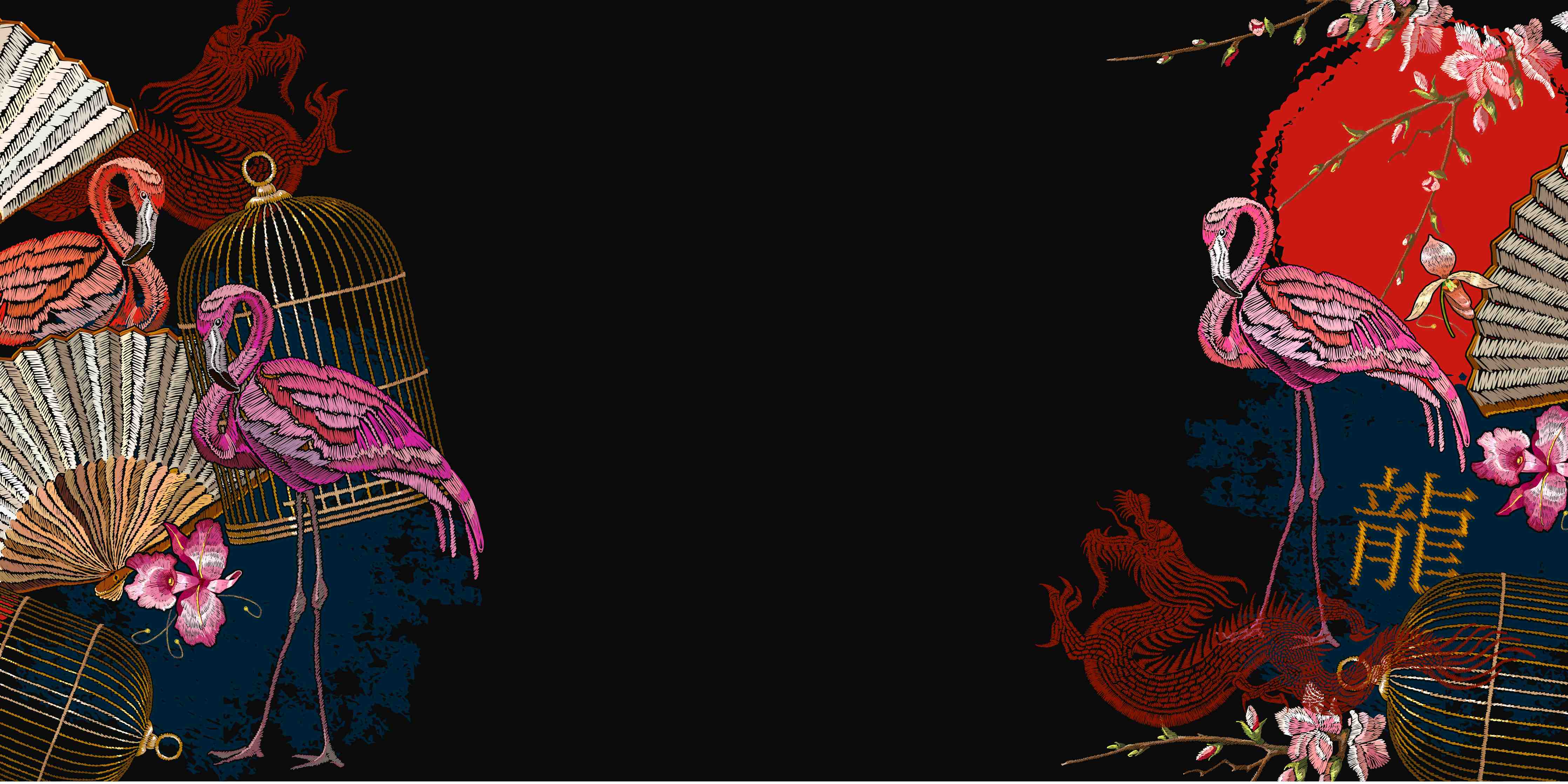 Babyzimmer Wandgestaltung-Drachen & Flamigos - Stickmuster