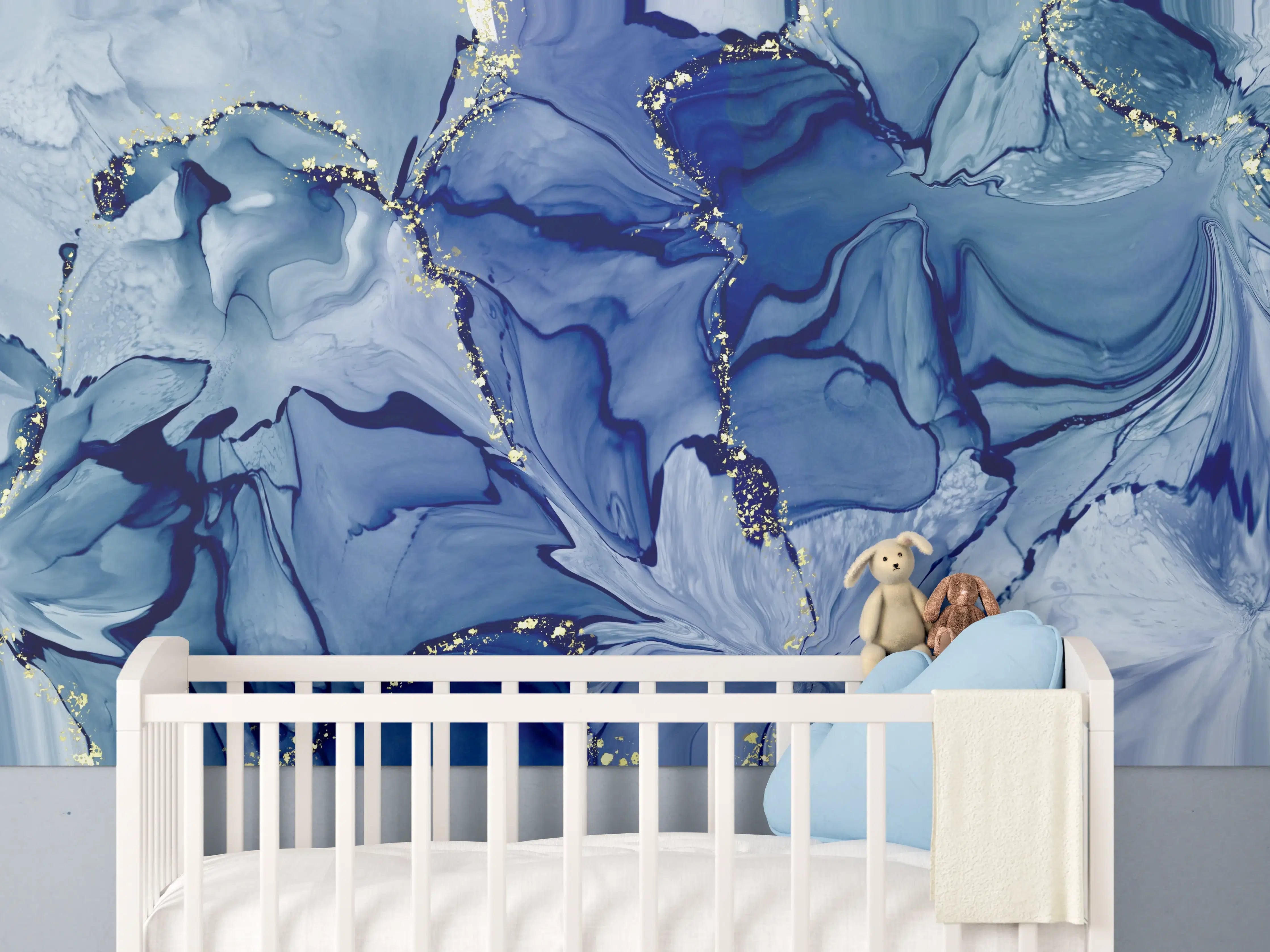 Babyzimmer Wandgestaltung - Dunkelblaue Tinte mit Goldelementen