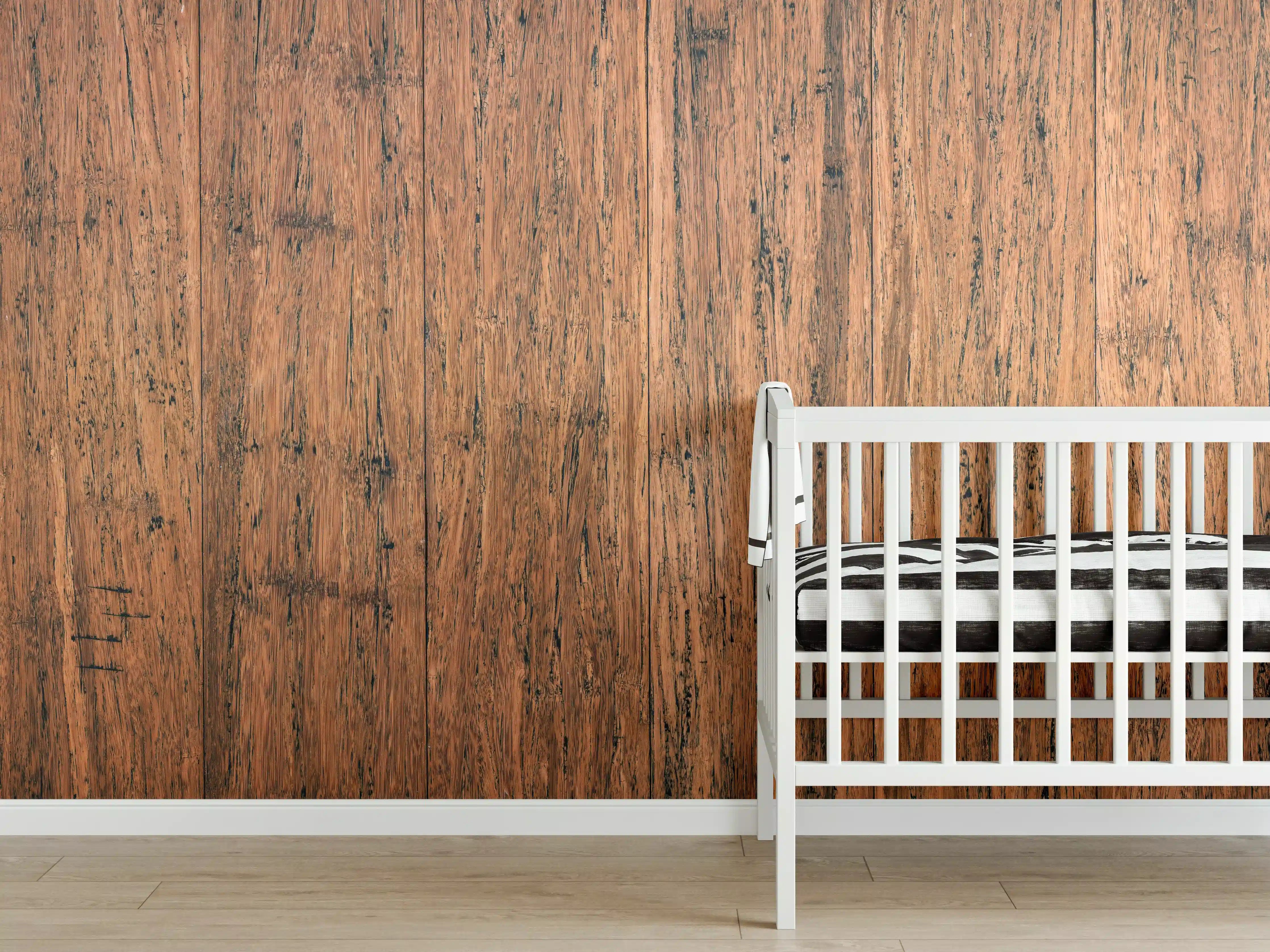 Babyzimmer Wandgestaltung - Dunkelbraunes rustikales Holzbrett