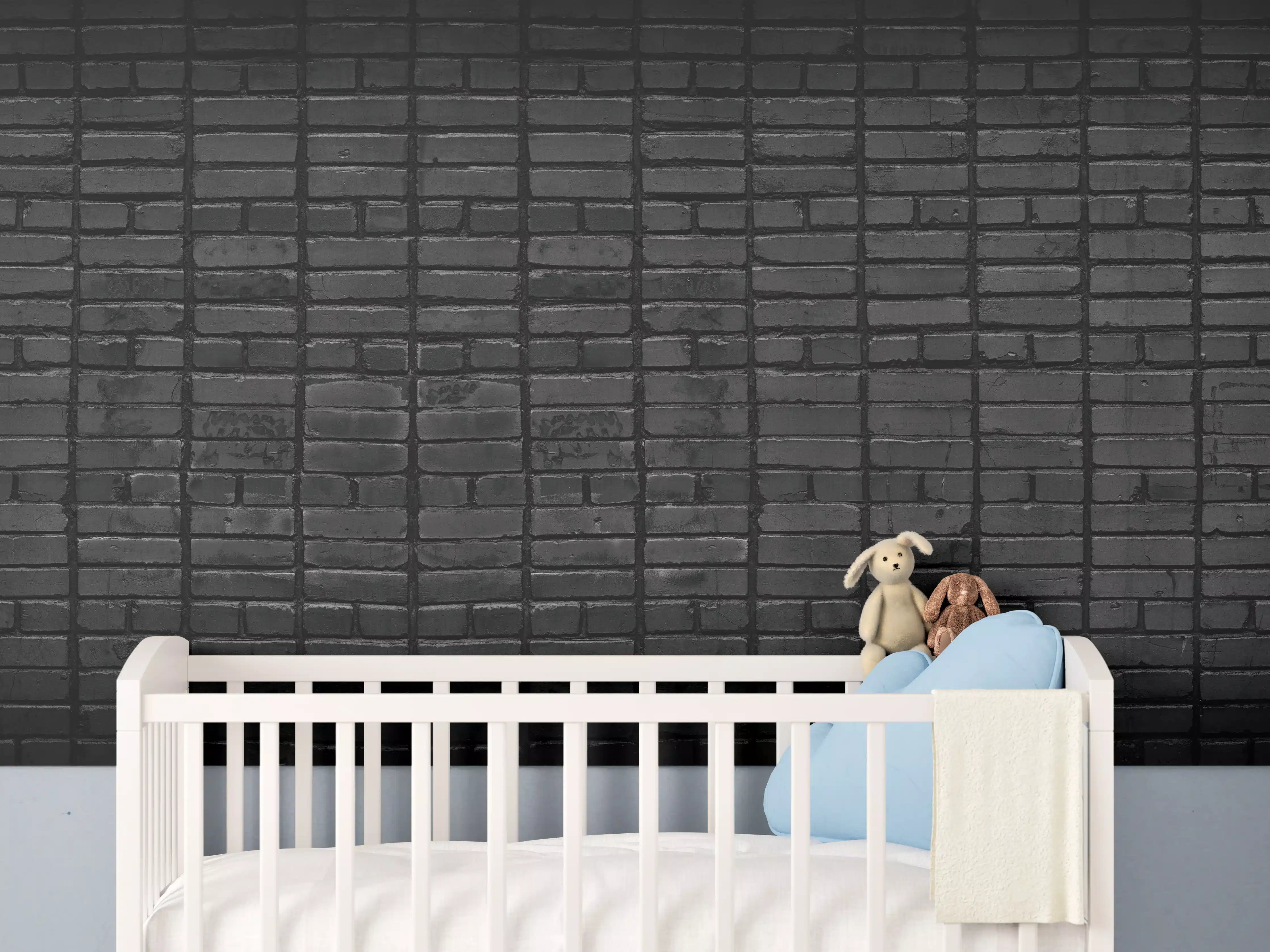 Babyzimmer Wandgestaltung - Dunkelgraue Panorama Mauerwerk
