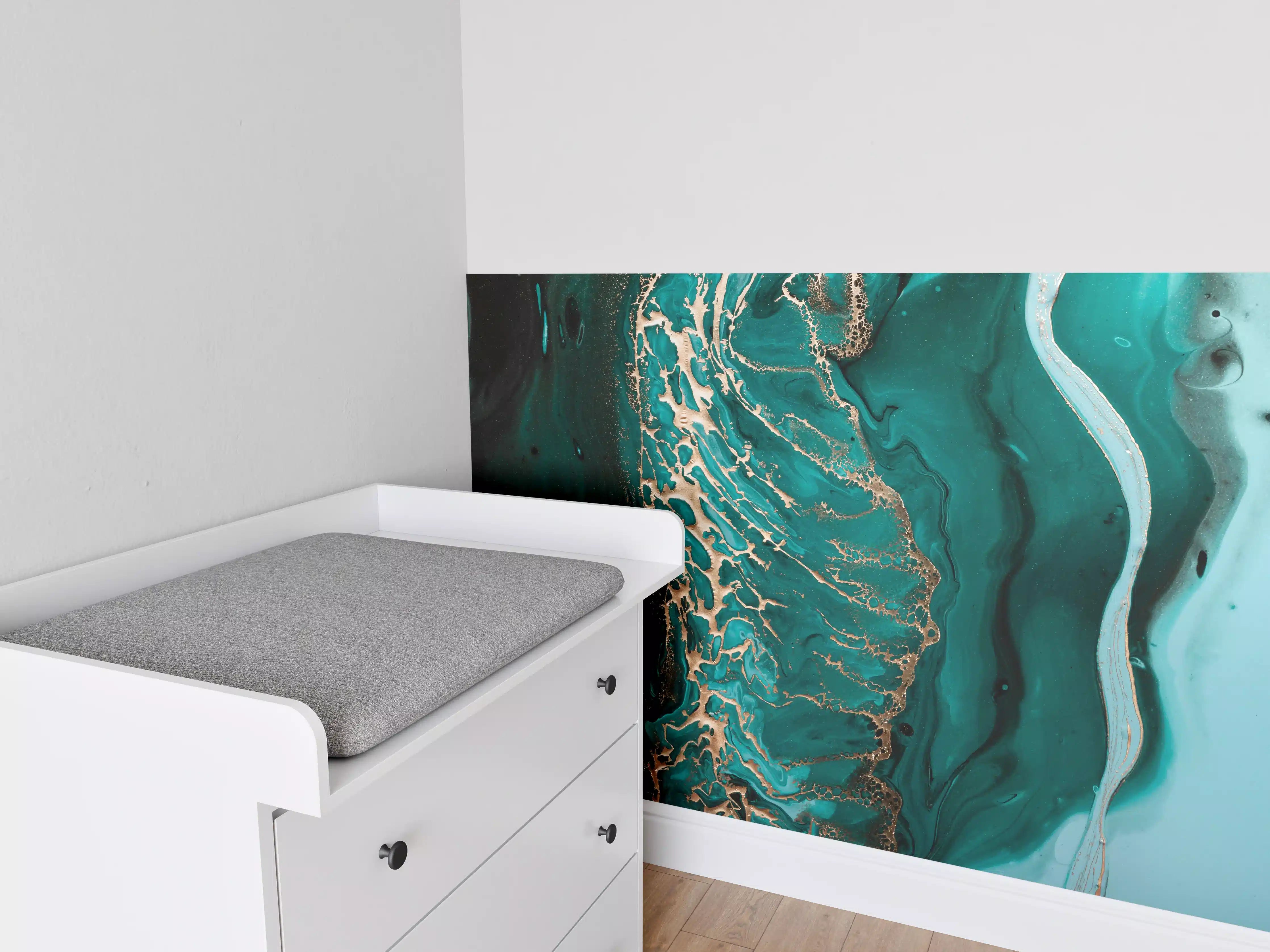 Babyzimmer Wandgestaltung - Dunkelgrün Goldene Meerestextur