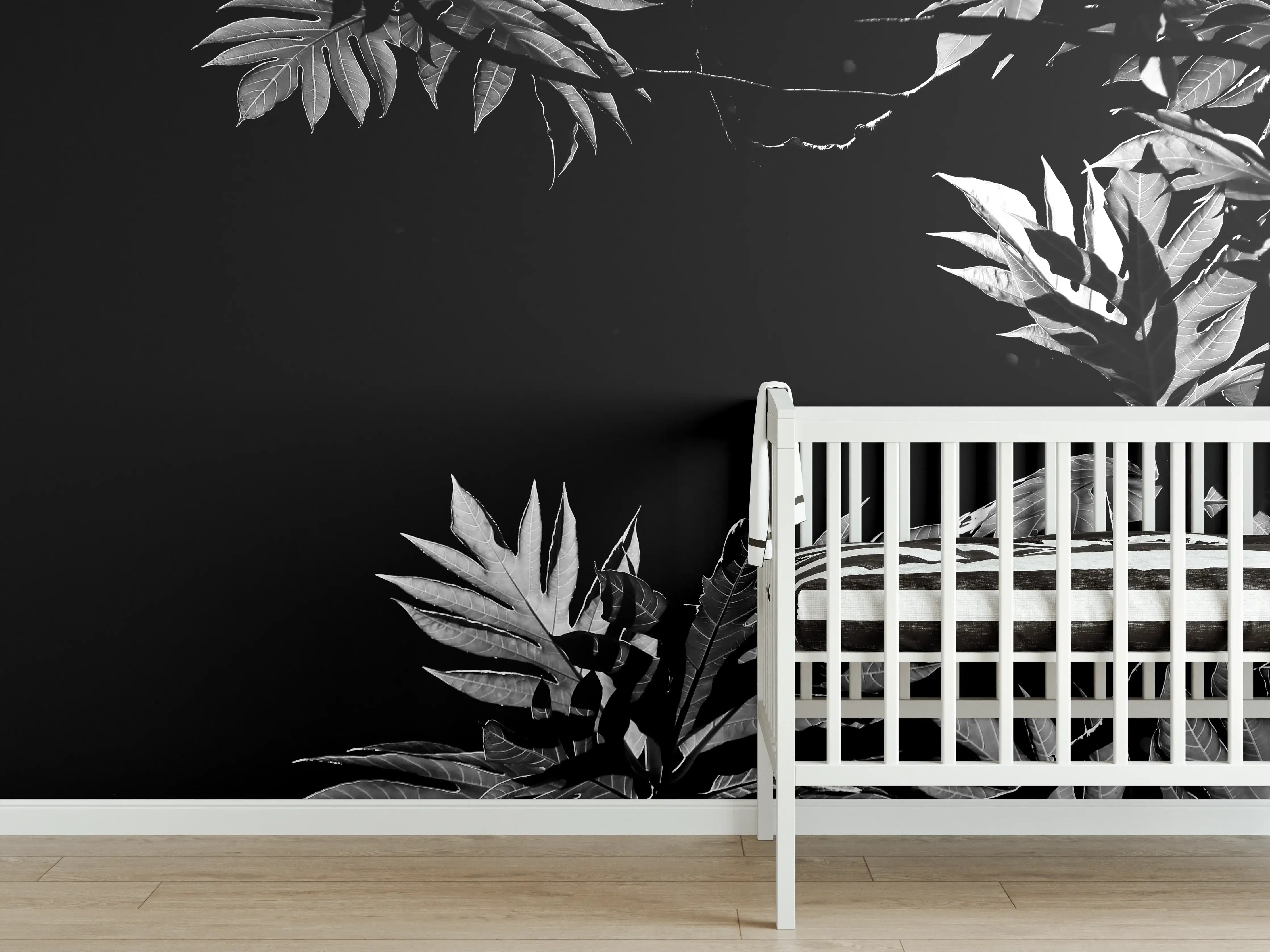 Babyzimmer Wandgestaltung - Dunkle Blattkontraste