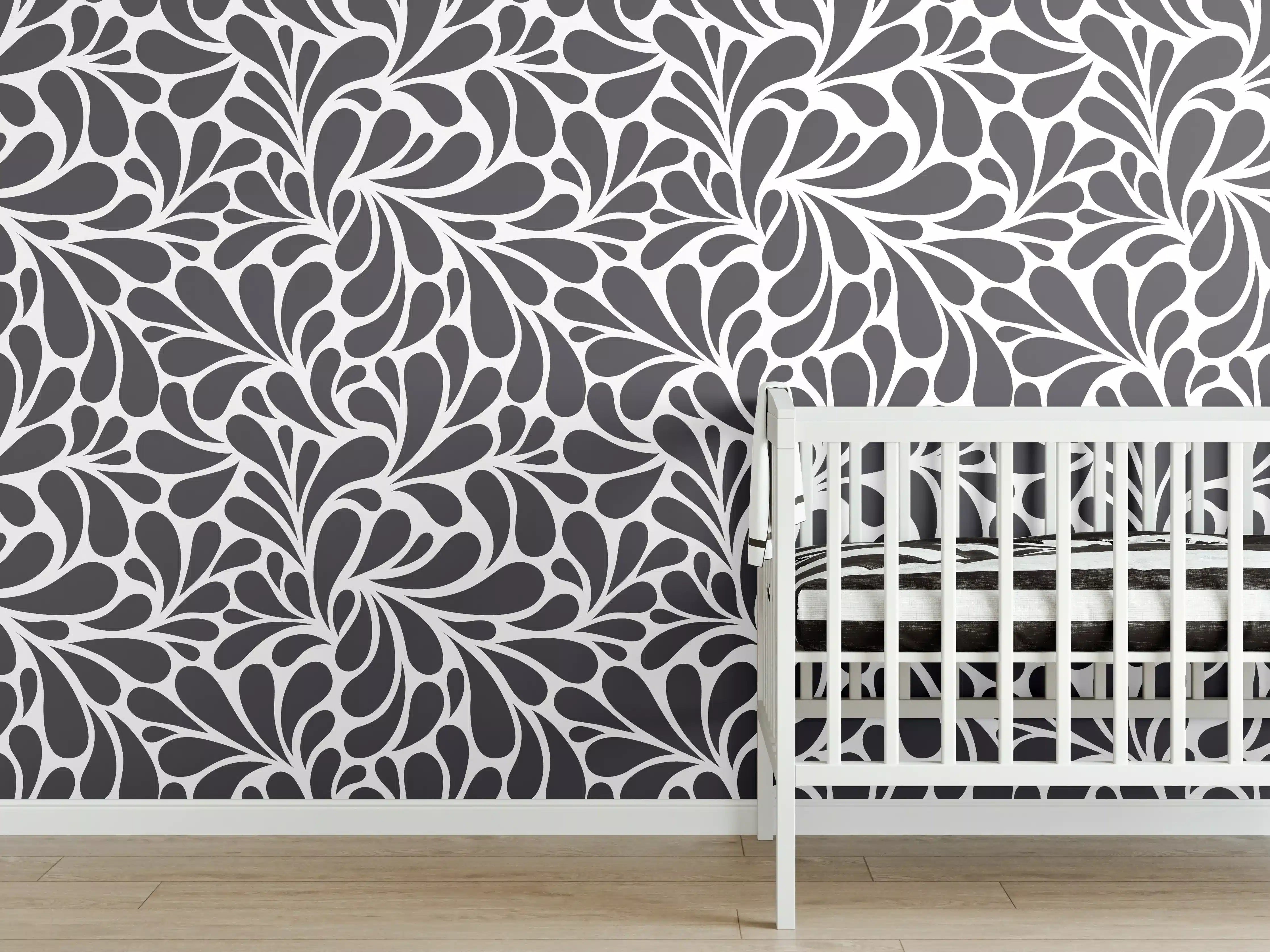 Babyzimmer Wandgestaltung - Dunkle Blumenmuster-Grafik