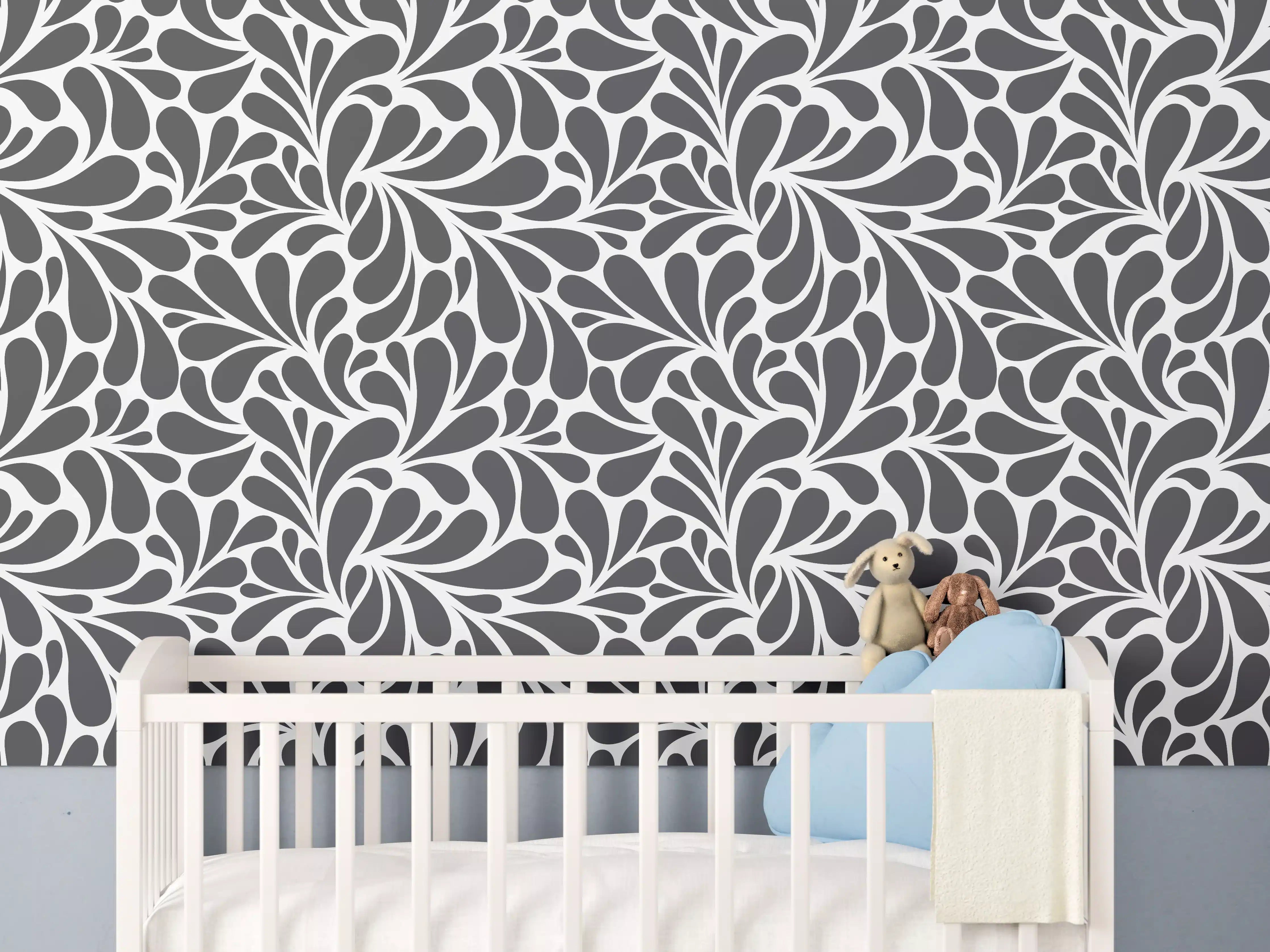 Babyzimmer Wandgestaltung - Dunkle Blumenmuster-Grafik