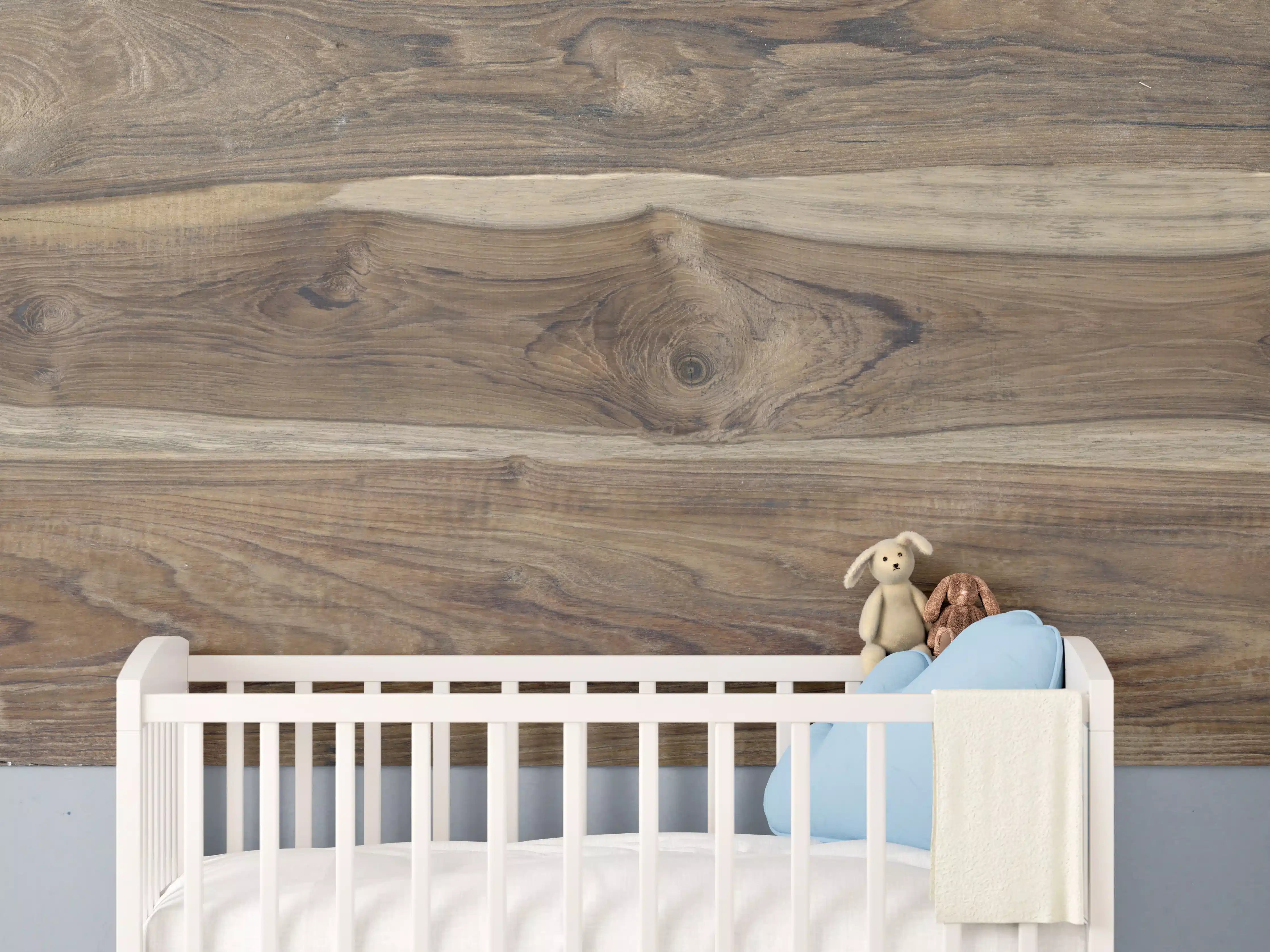 Babyzimmer Wandgestaltung - Dunkle Holzoptik