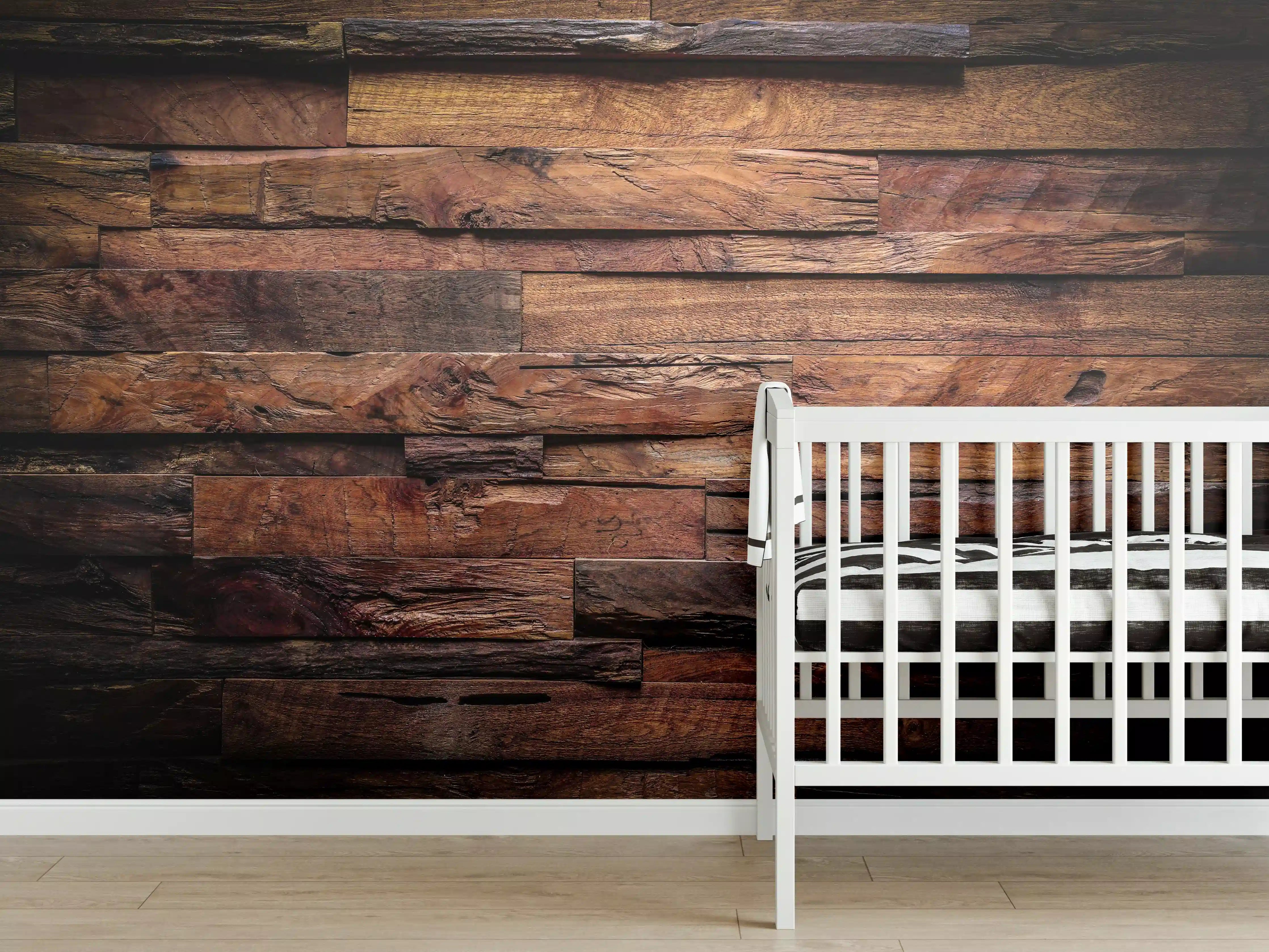 Babyzimmer Wandgestaltung - Dunkle Holztextur