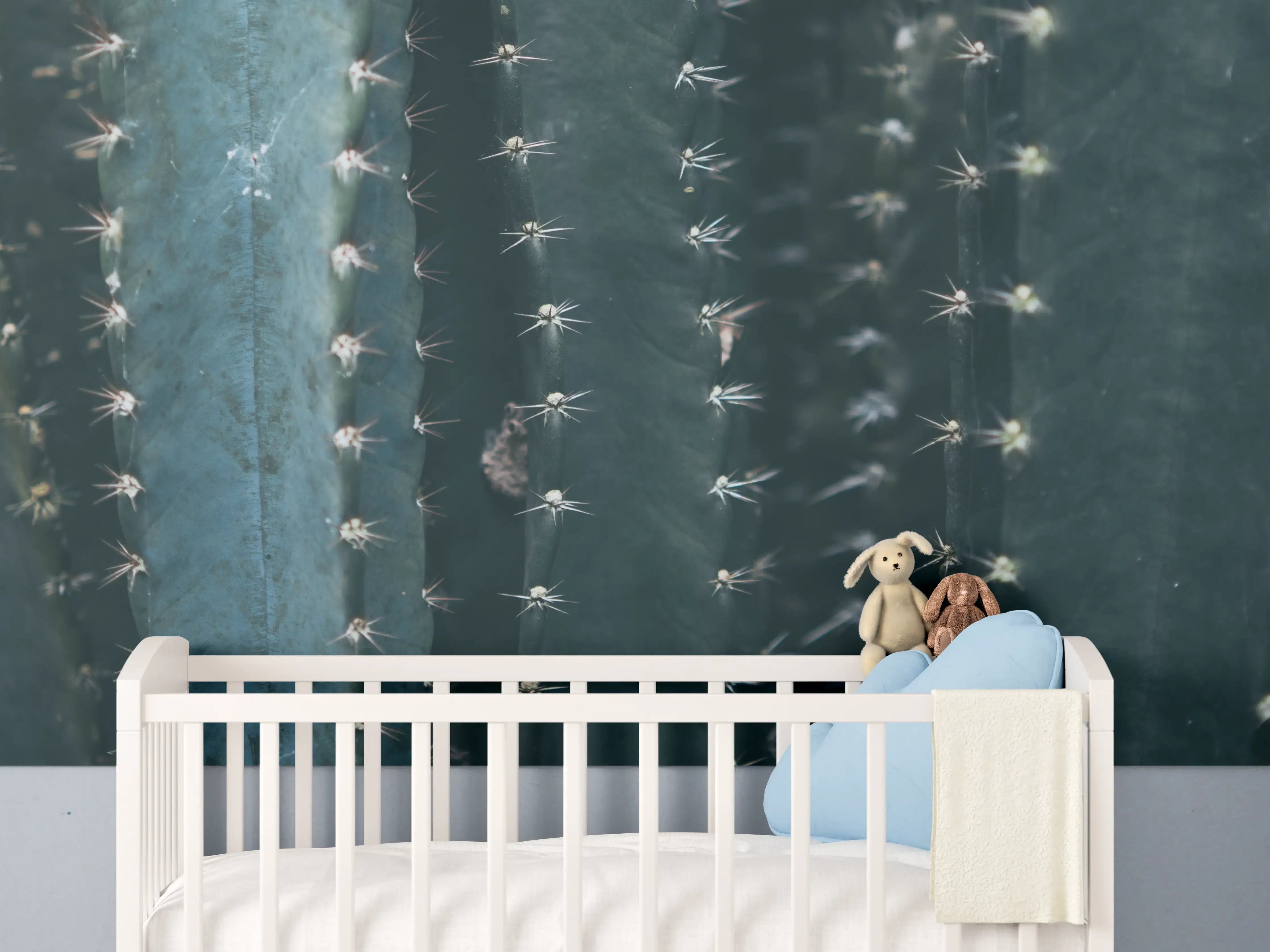 Babyzimmer Wandgestaltung - Dunkle Kaktus-Wand mit Stacheln