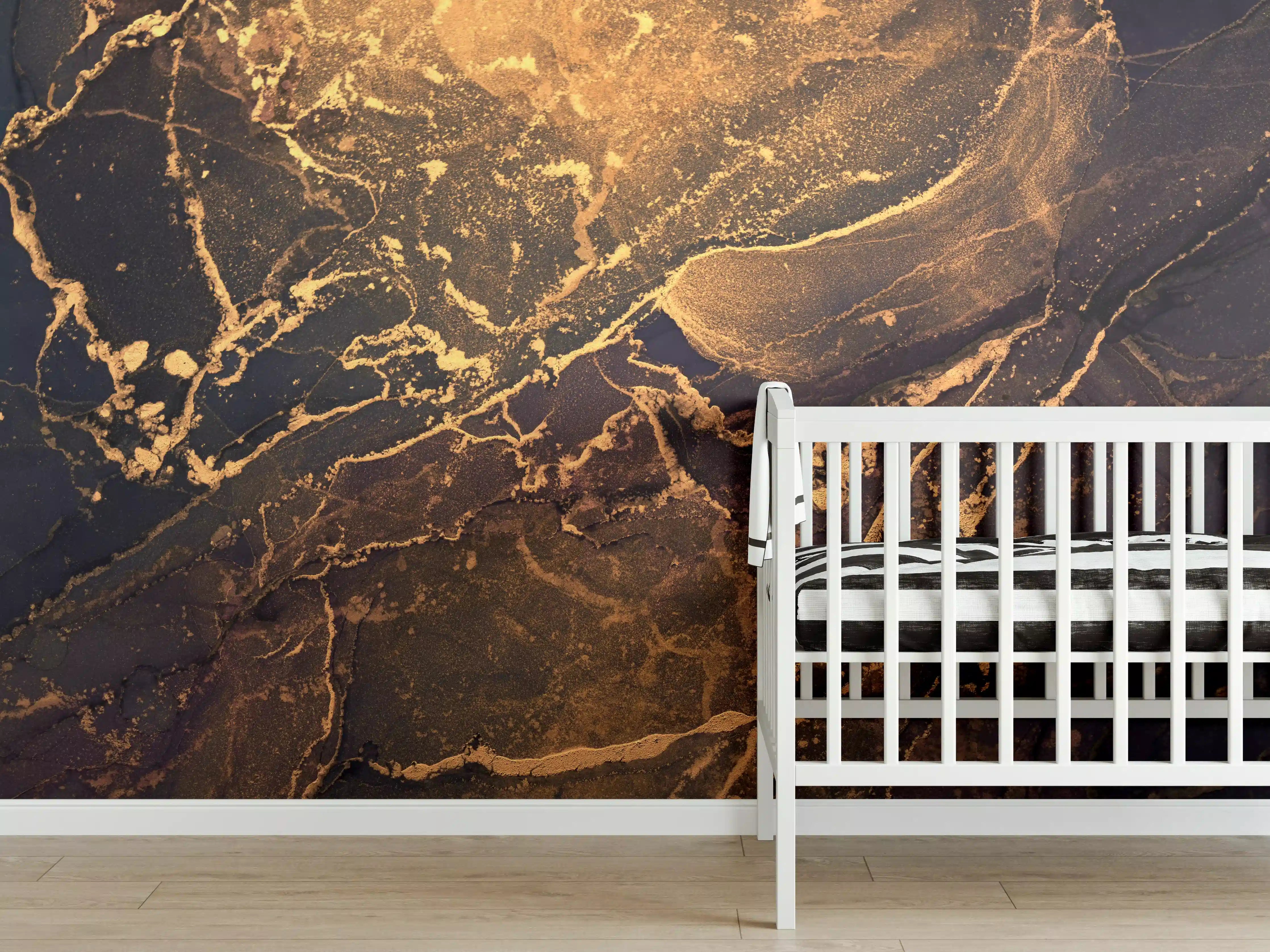 Babyzimmer Wandgestaltung - Dunkle Tinte mit Goldelementen