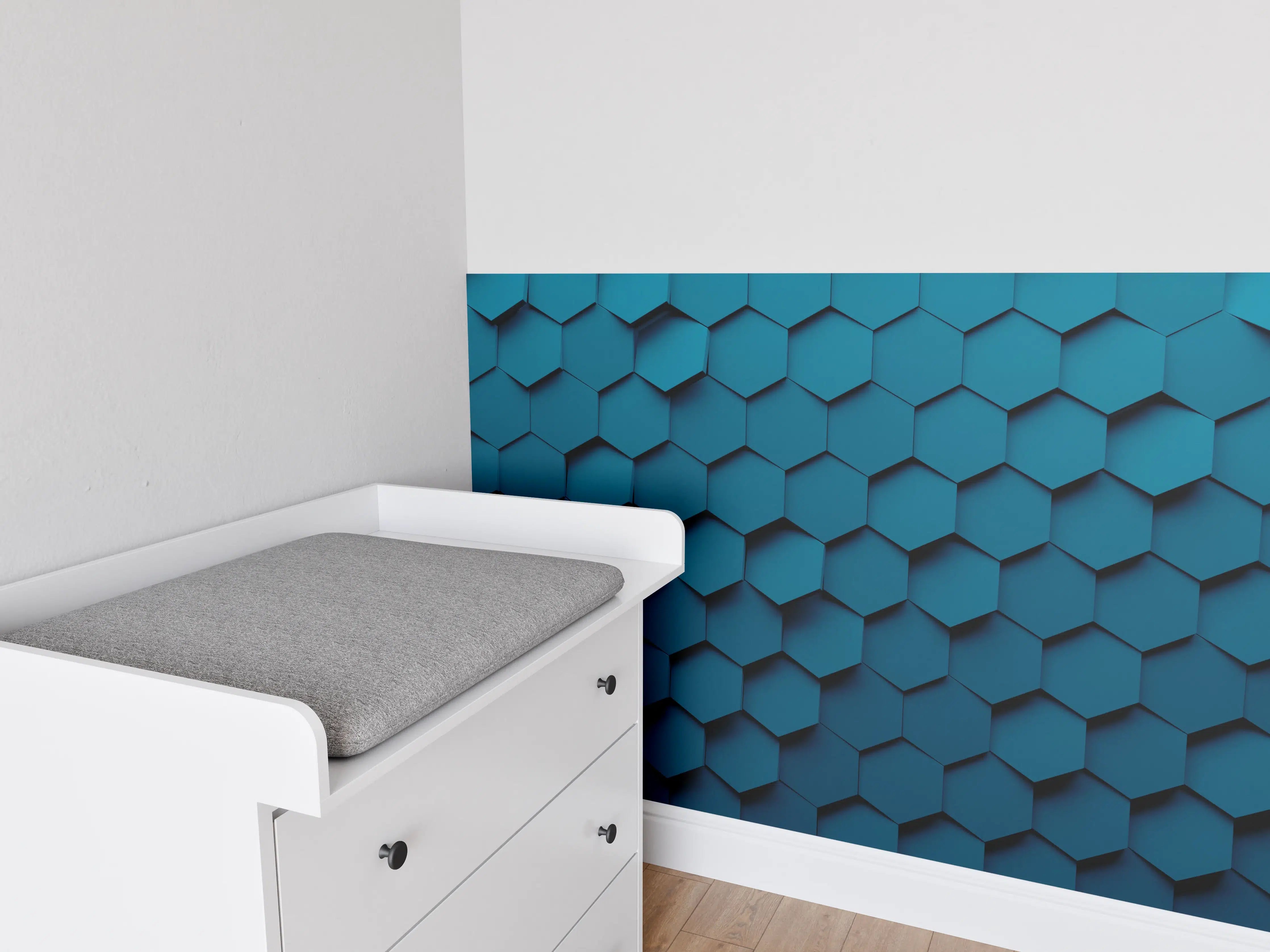 Babyzimmer Wandgestaltung - Dunkle blaue 3D-Wandpaneele mit Hexagon-Motiv