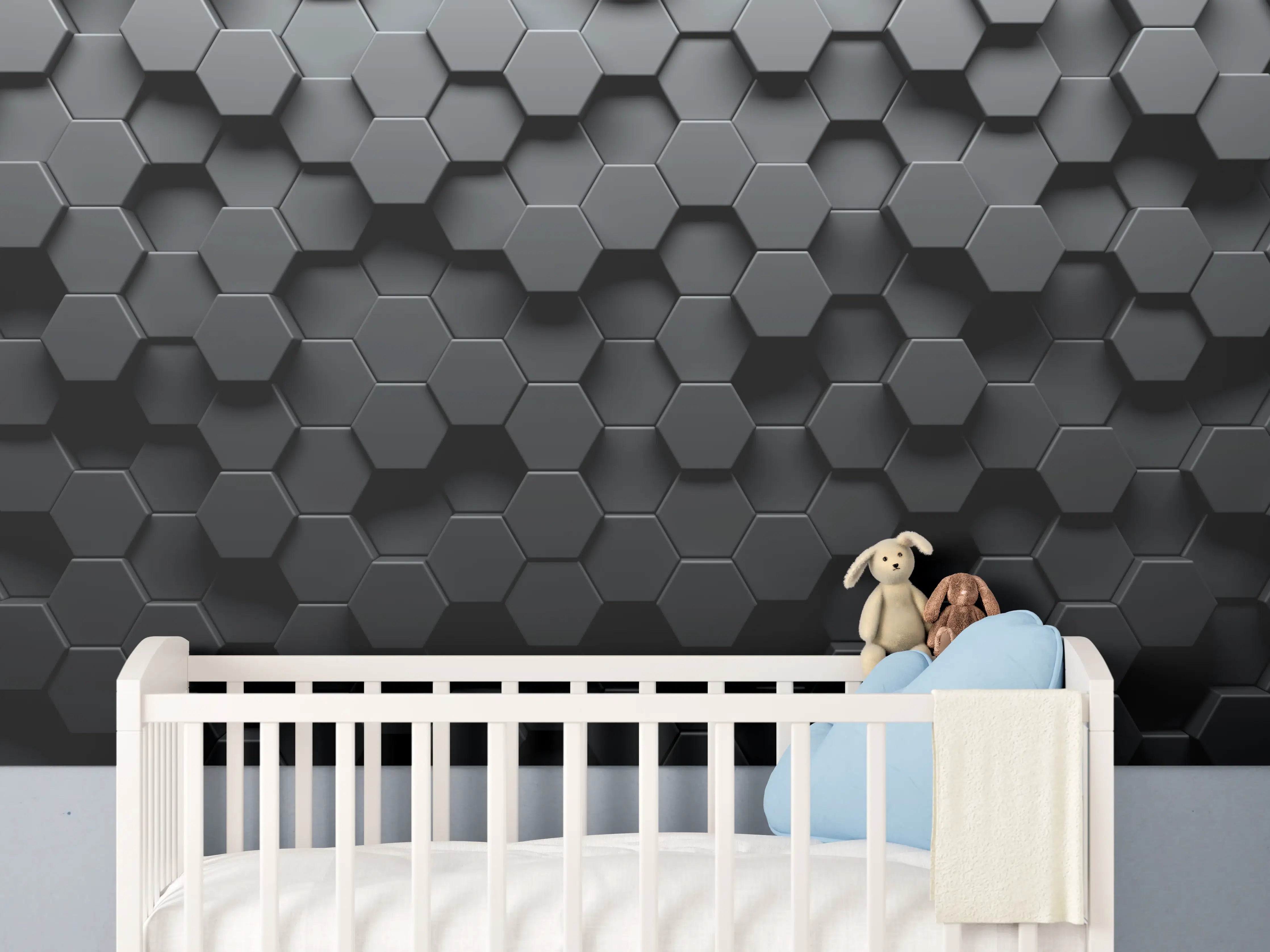 Babyzimmer Wandgestaltung - Dunkles Sechseck Muster