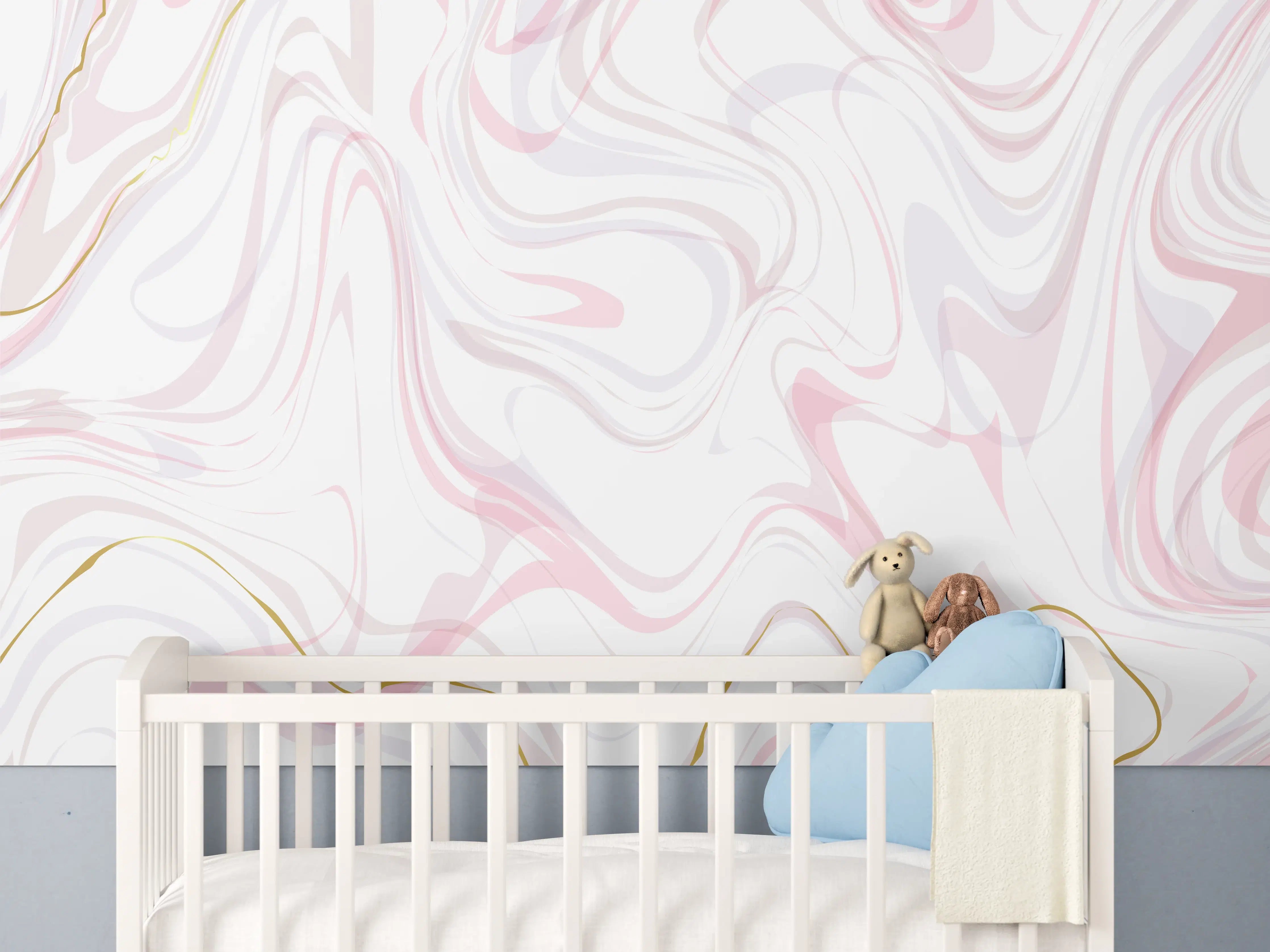 Babyzimmer Wandgestaltung - Edle Marmoroptik in Rosé-Weiß