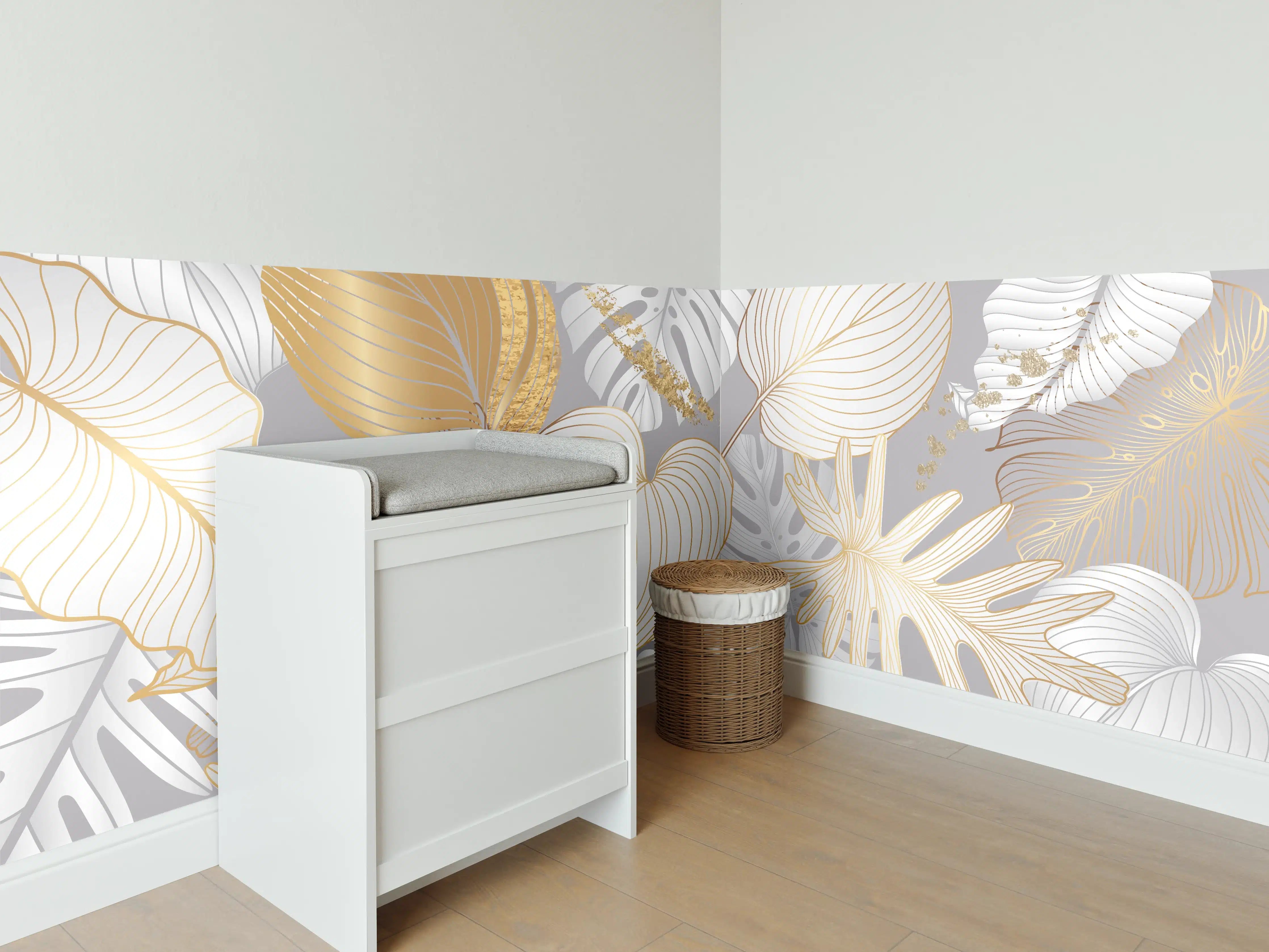 Babyzimmer Wandgestaltung - Edles Gold-Blatt-Design