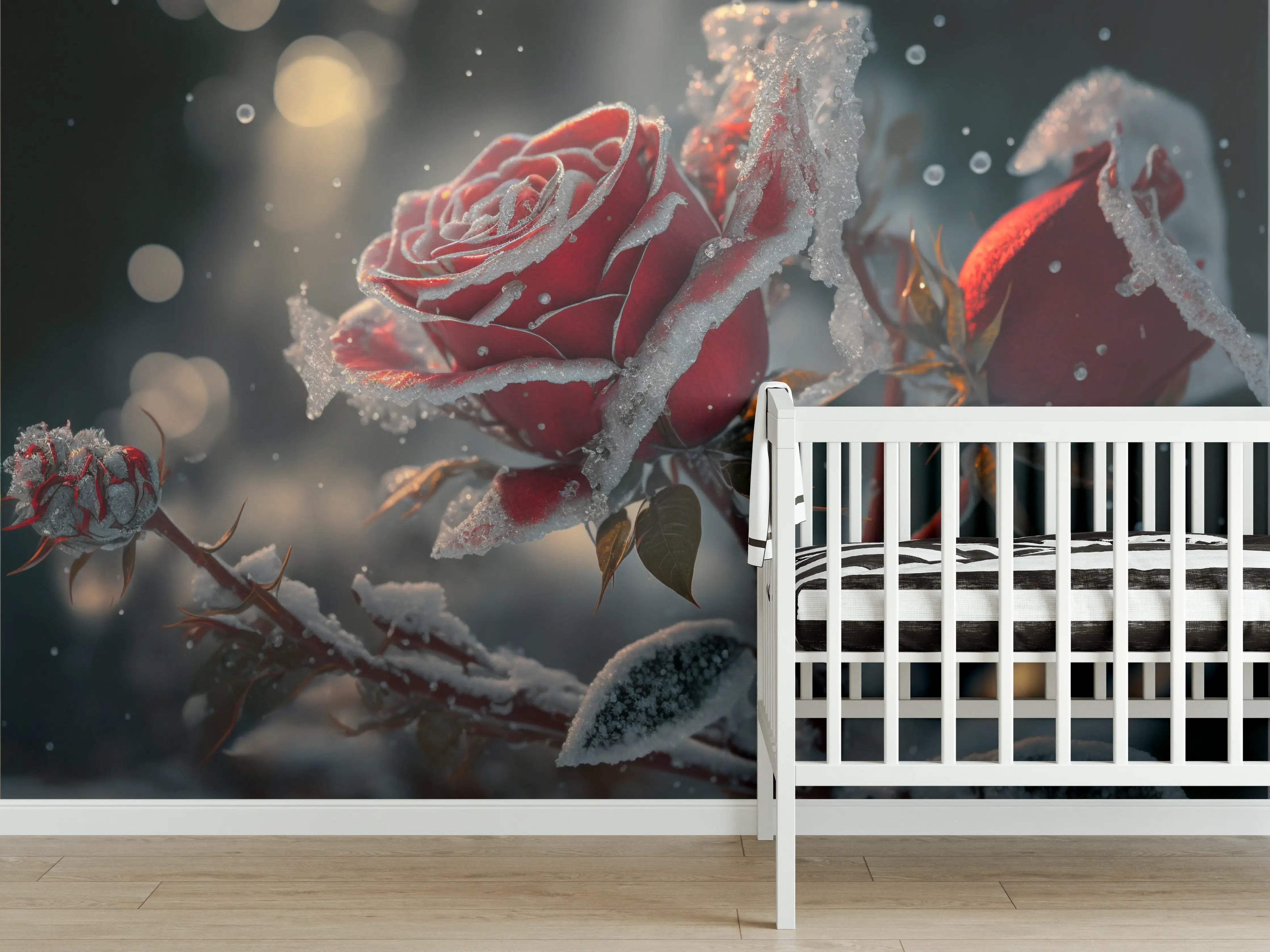 Babyzimmer Wandgestaltung - Eisgekühlte Rosen im Winter