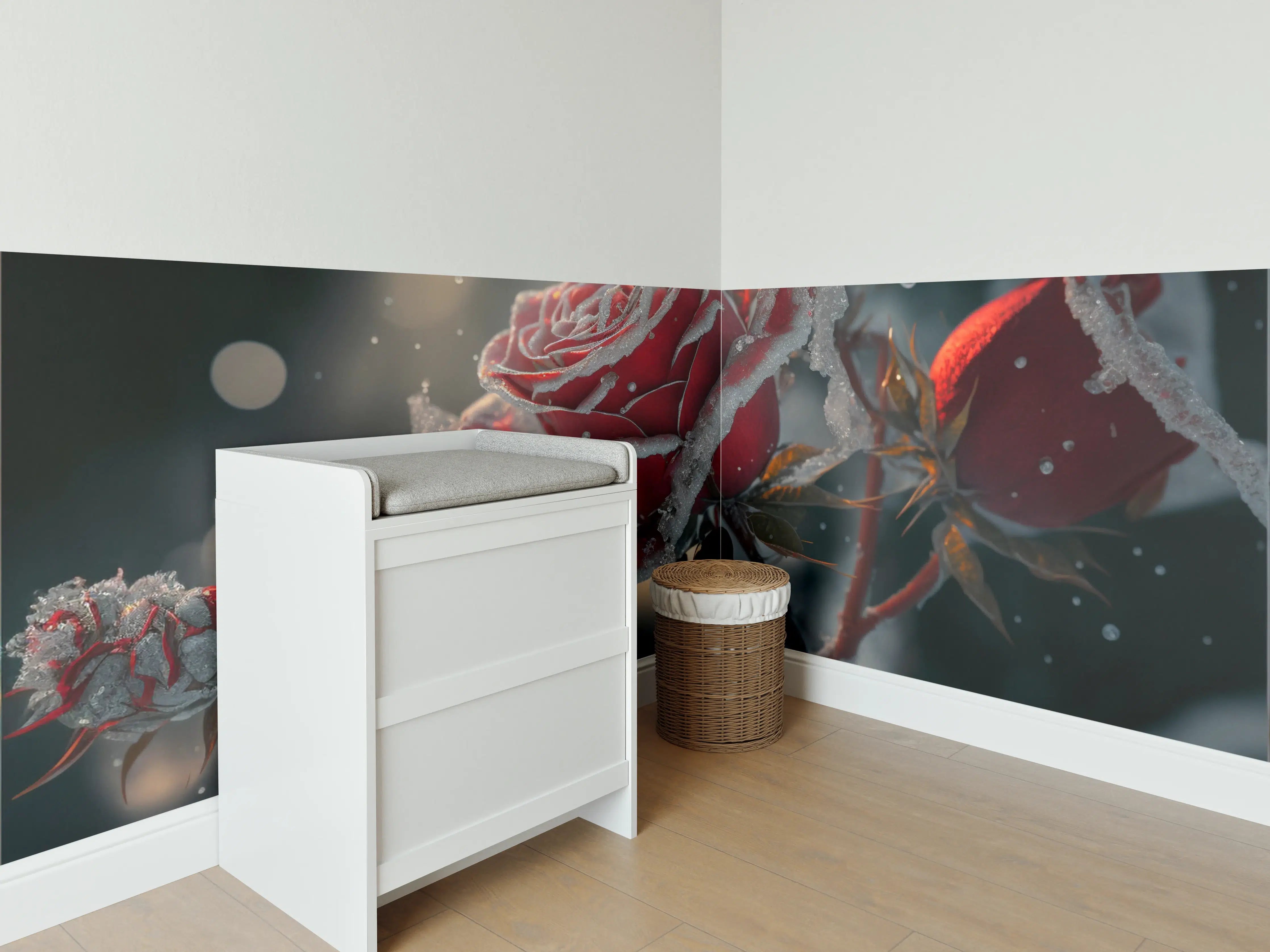 Babyzimmer Wandgestaltung - Eisgekühlte Rosen im Winter