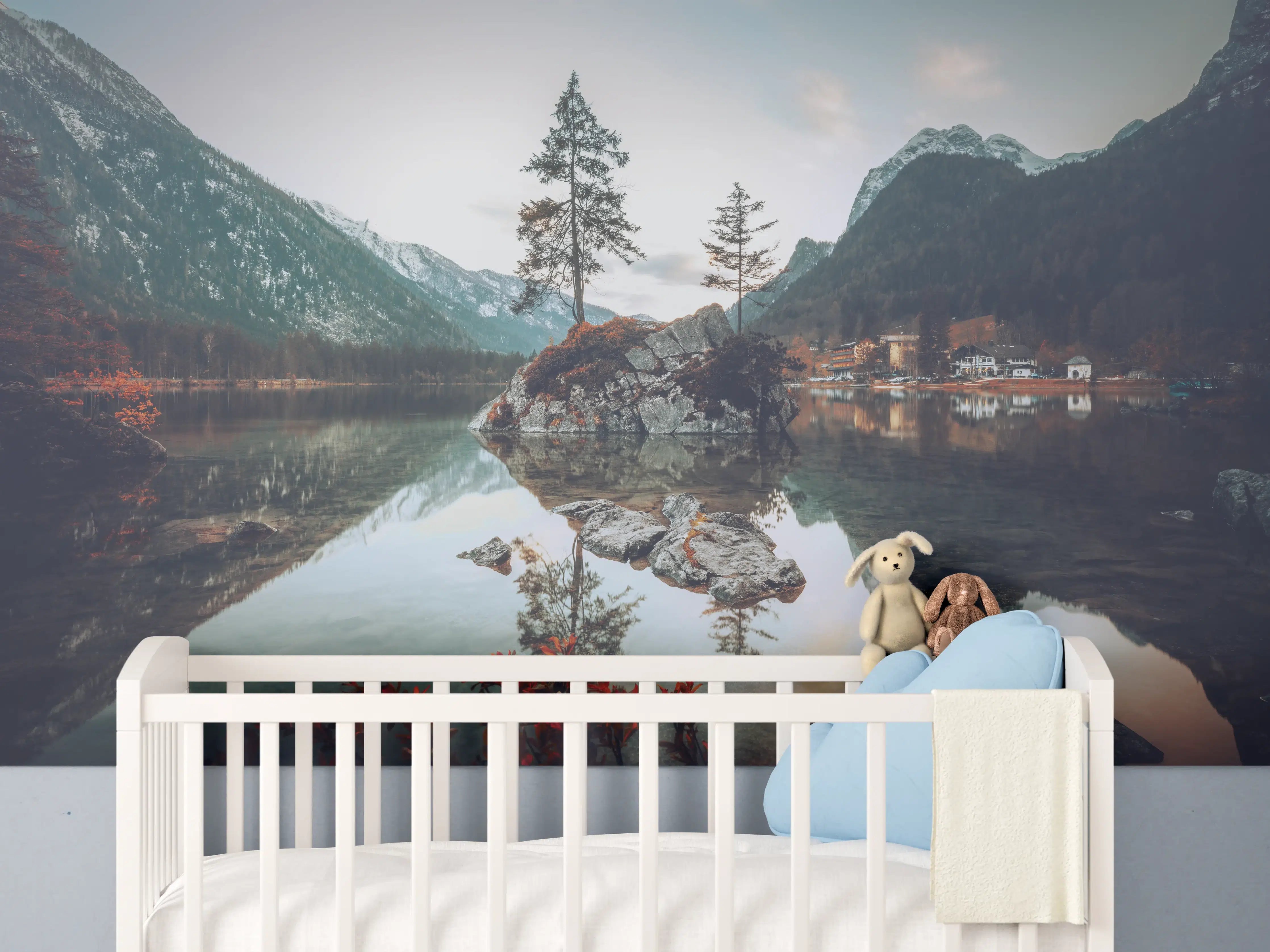 Babyzimmer Wandgestaltung - Elbsandsteingebirge bei Abendsonne