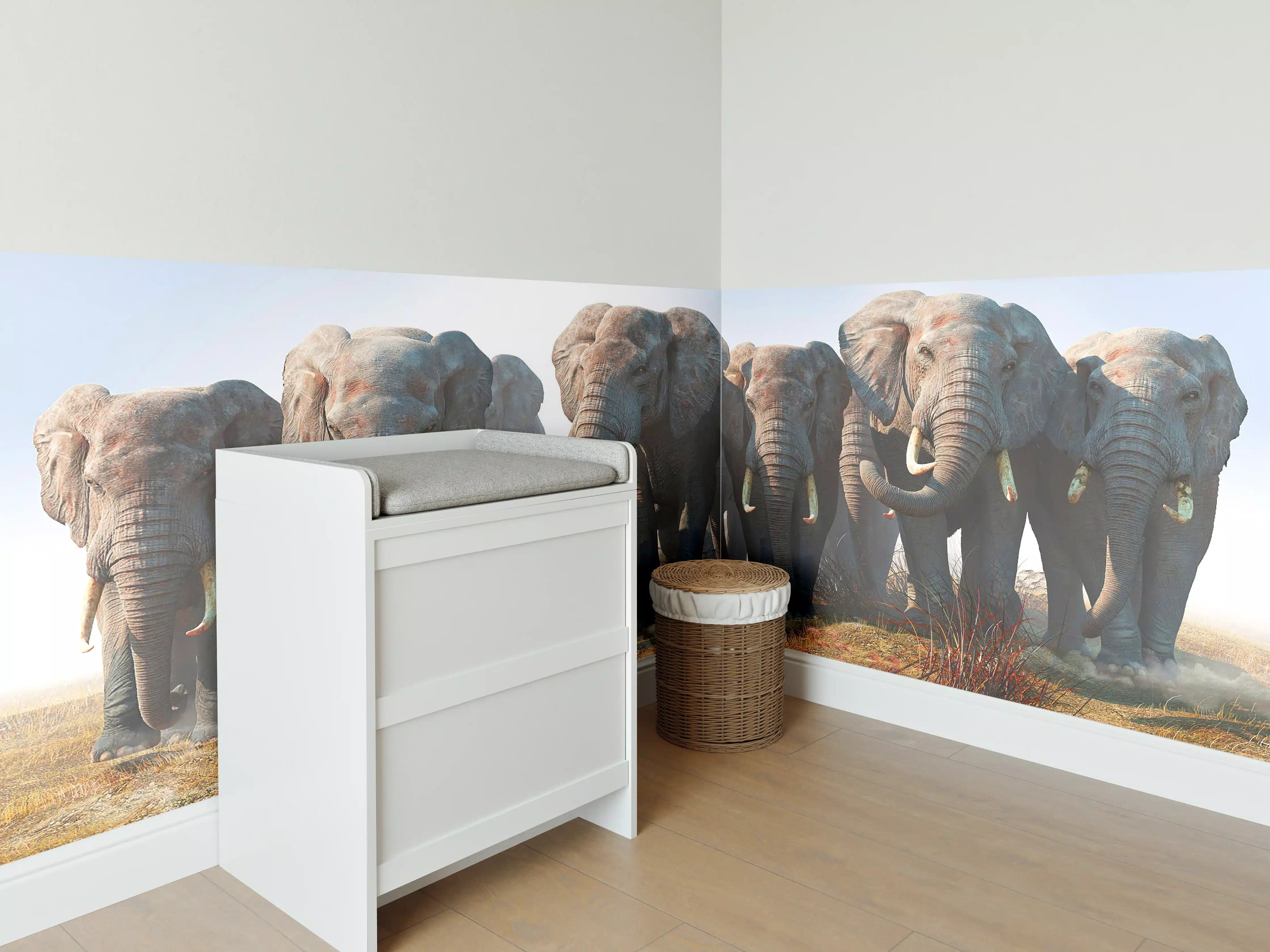 Babyzimmer Wandgestaltung - Elefantenherde in der Wüste