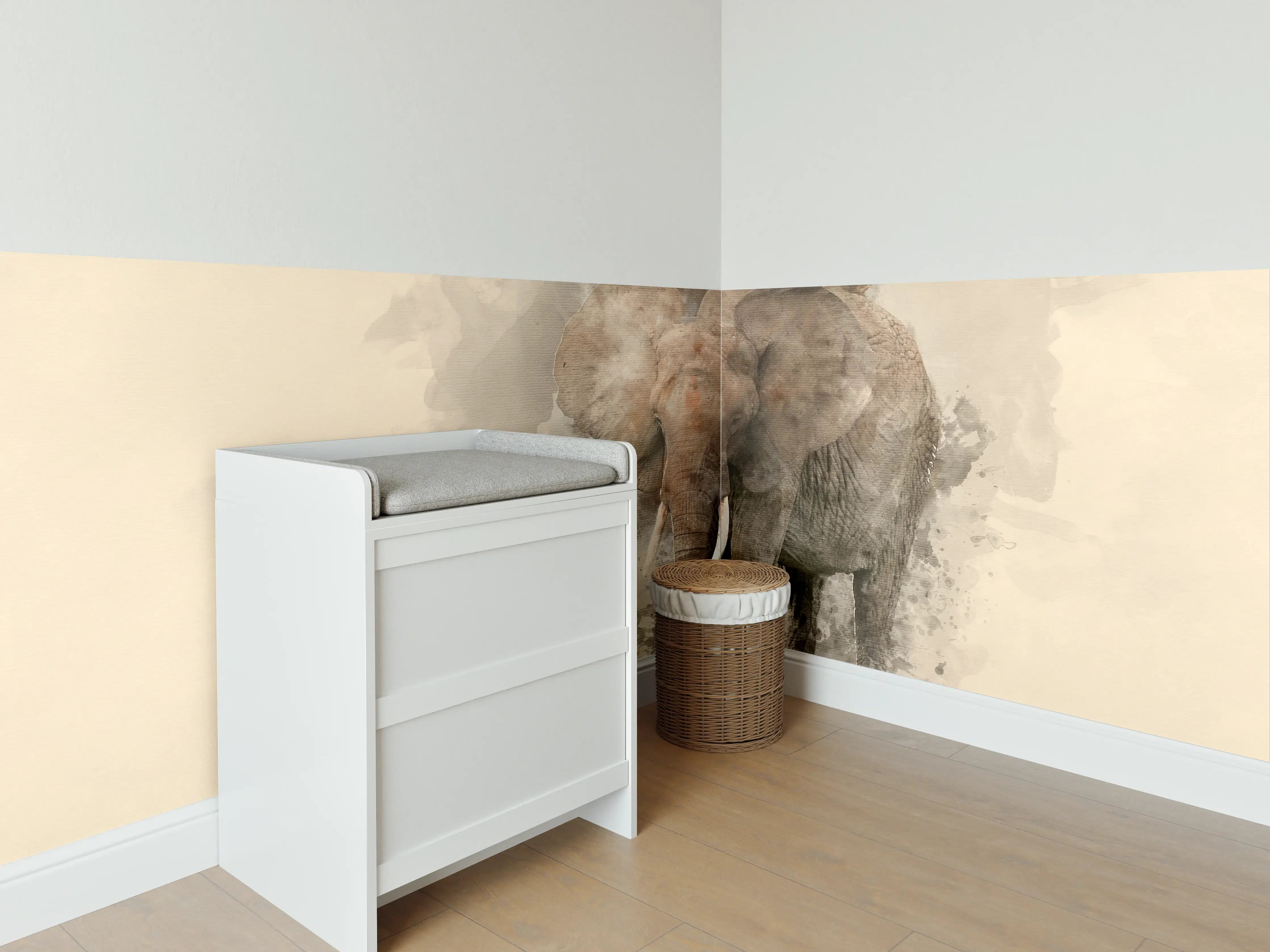 Babyzimmer Wandgestaltung - Elefantenporträt in Wasserfarben